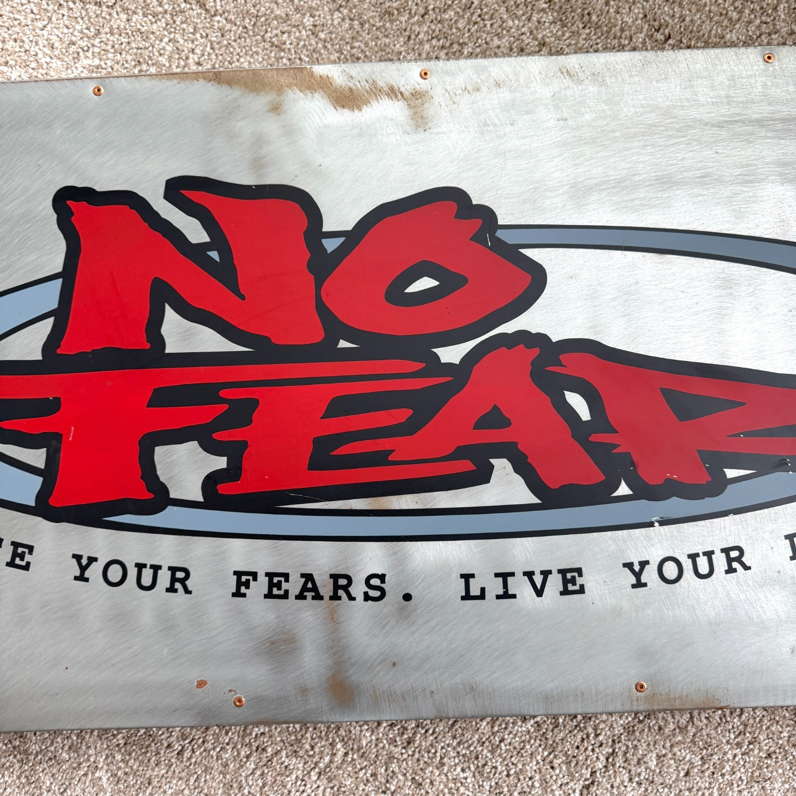 No Fear Metal Promo Store Sign Original 90s Vintage 1990s 33 3/8″ x 16″