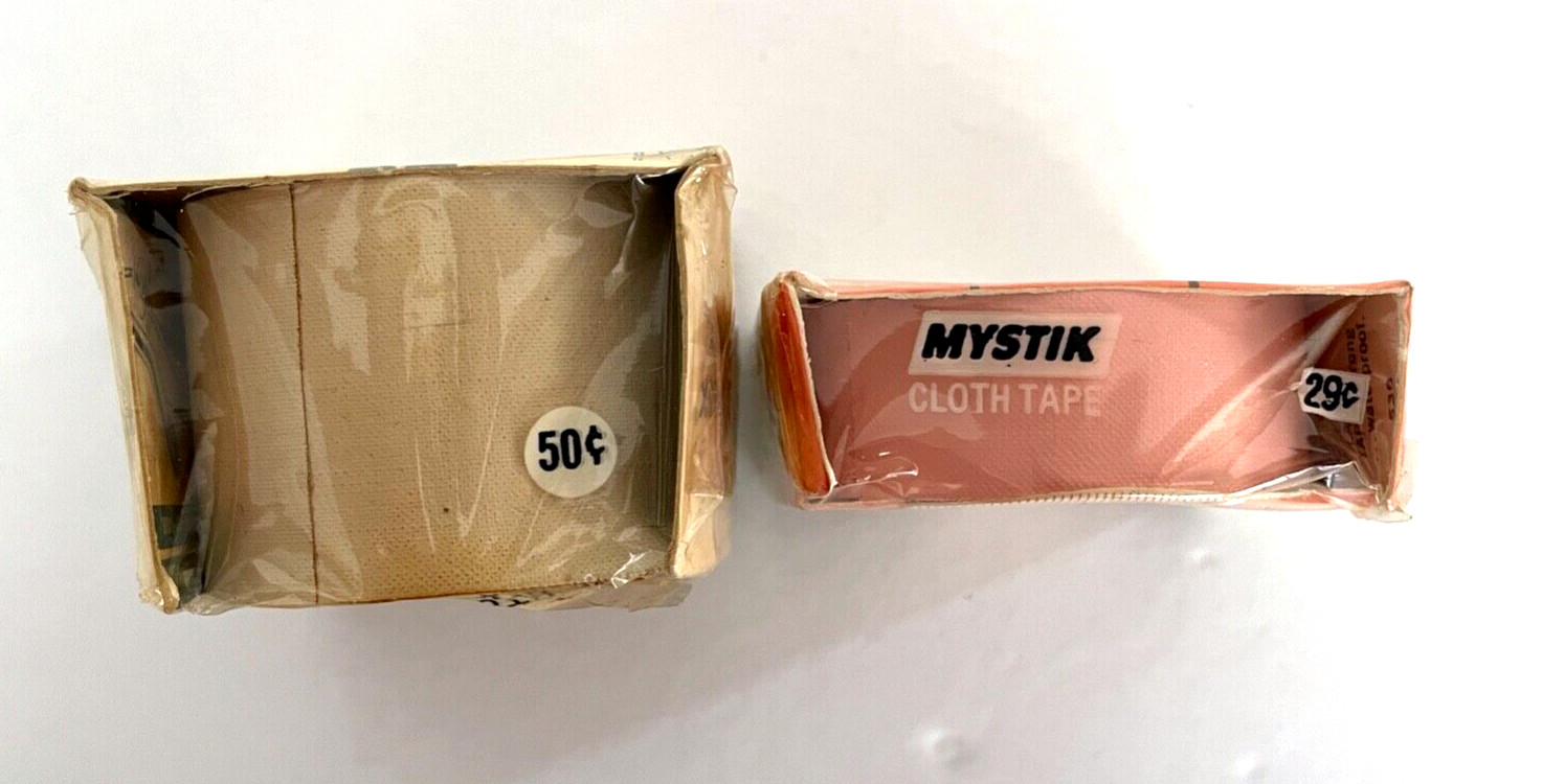Lot of 2 *Sealed* 1960’s Mystik Plastic-Coated Cloth Tape Beige/Pink NOS