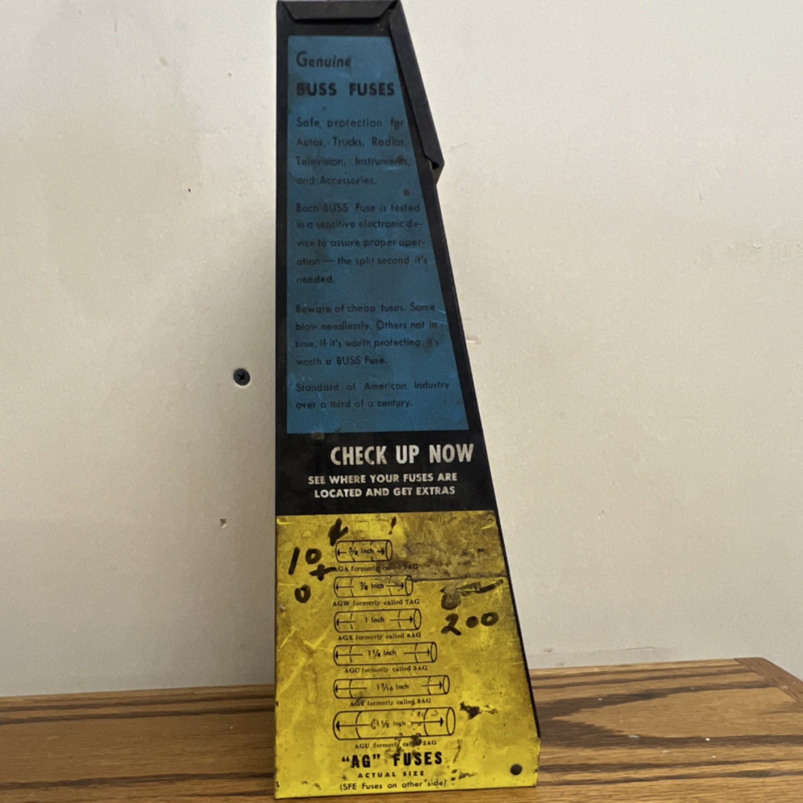 Buss Vintage Glass Tube Fuses Store Display Advertising Rack Yellow Black Blue