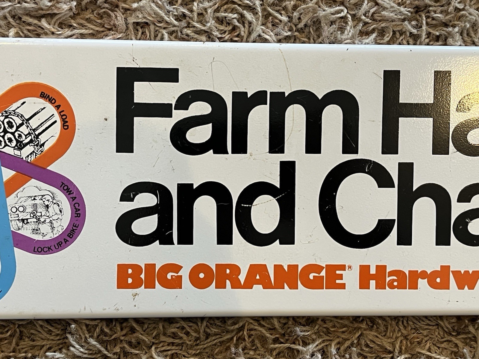 Vintage Sign Store Display Farm Hardware And Chain Big Orange CM Chain Metal