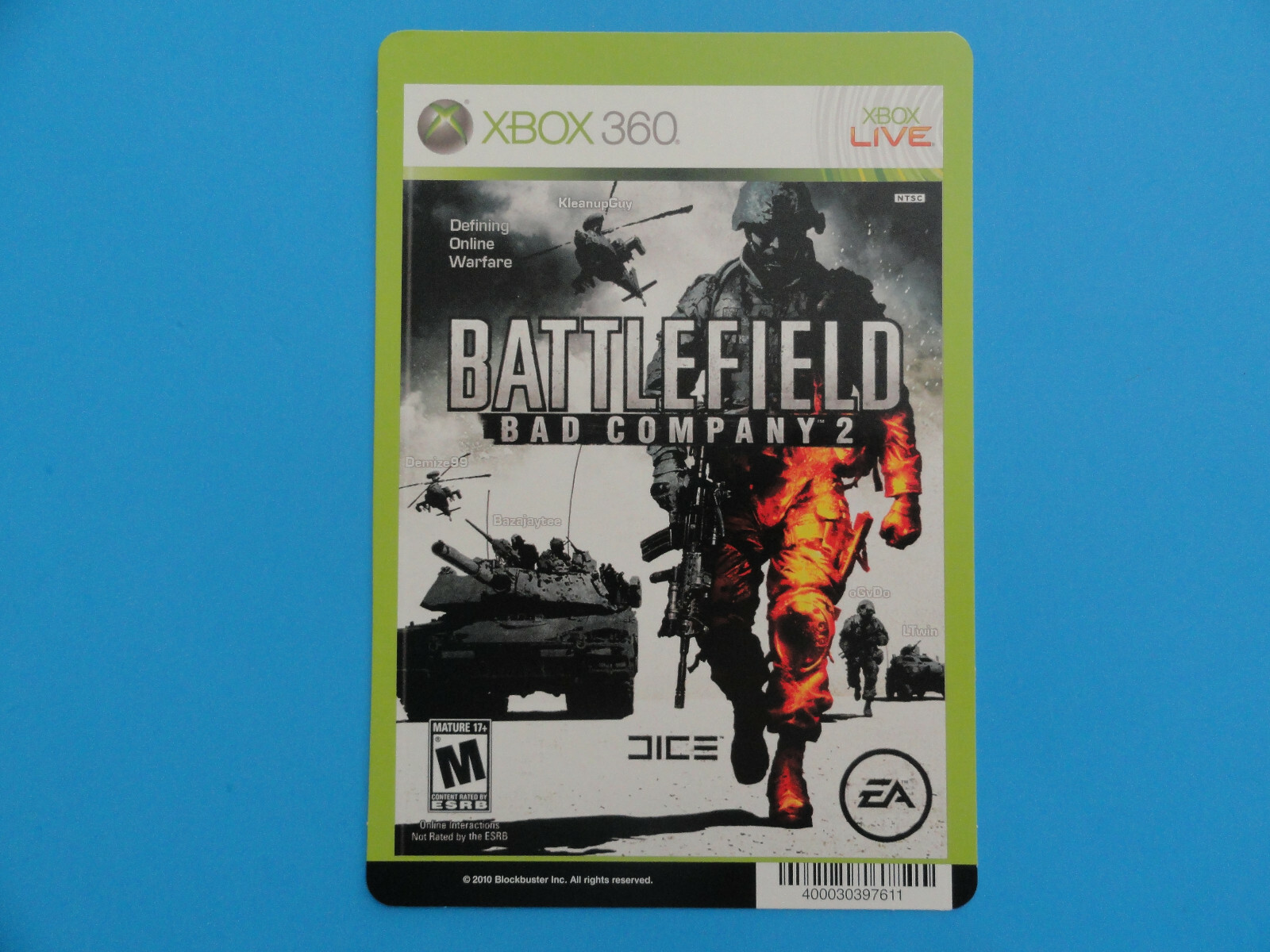 XBOX 360 BLOCKBUSTER VIDEO BATTLEFIELD BAD COMPANY 2 SHELF BACKER CARD -NO GAME
