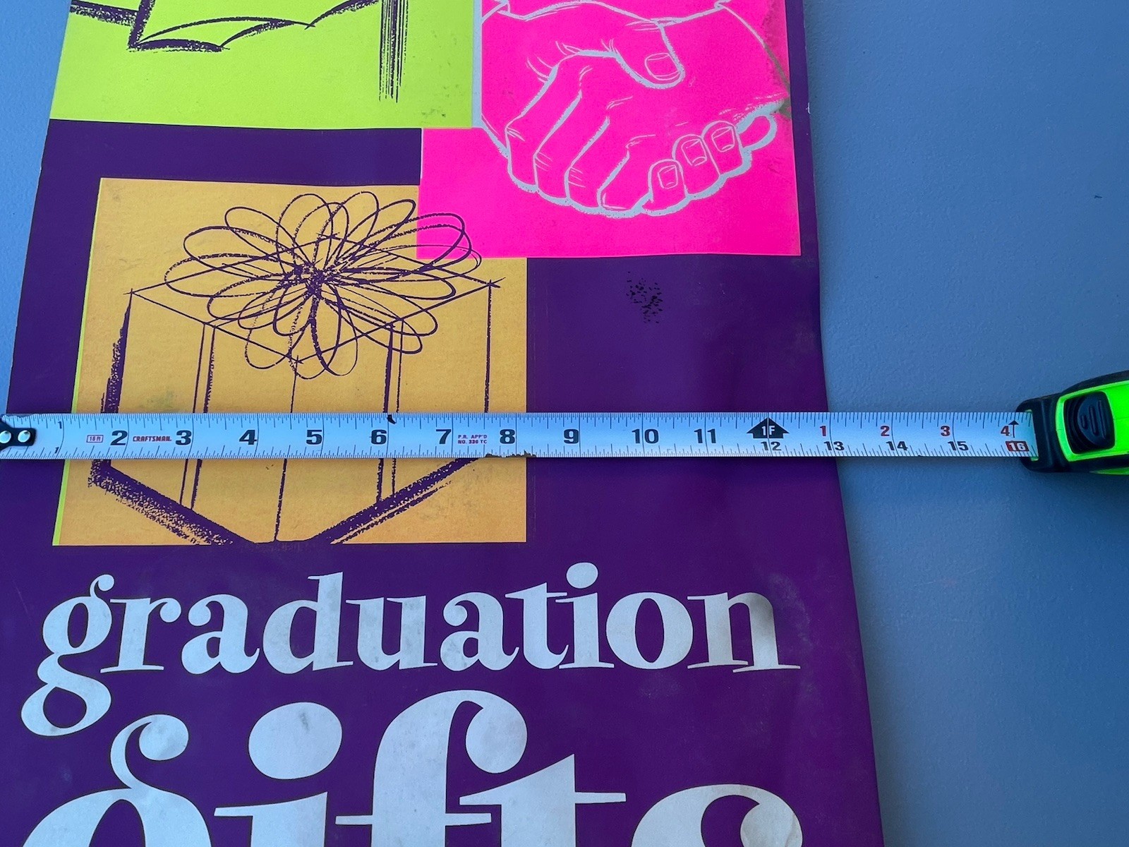 Vintage Graduation Gifts sale Sign , Retail POS From 1968 Poster Card Stock