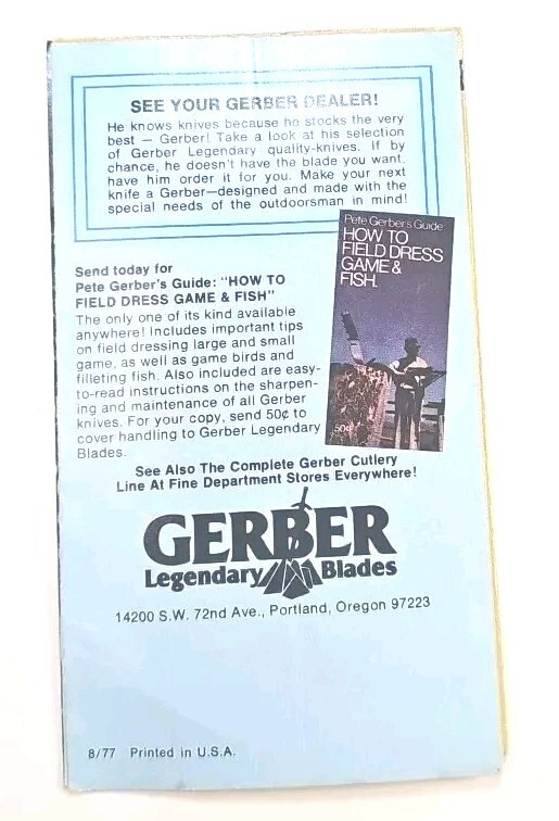 Vintage 1970’s Gerber Sportsmen’s Knives Knife Store Salesman’s Pamphlet