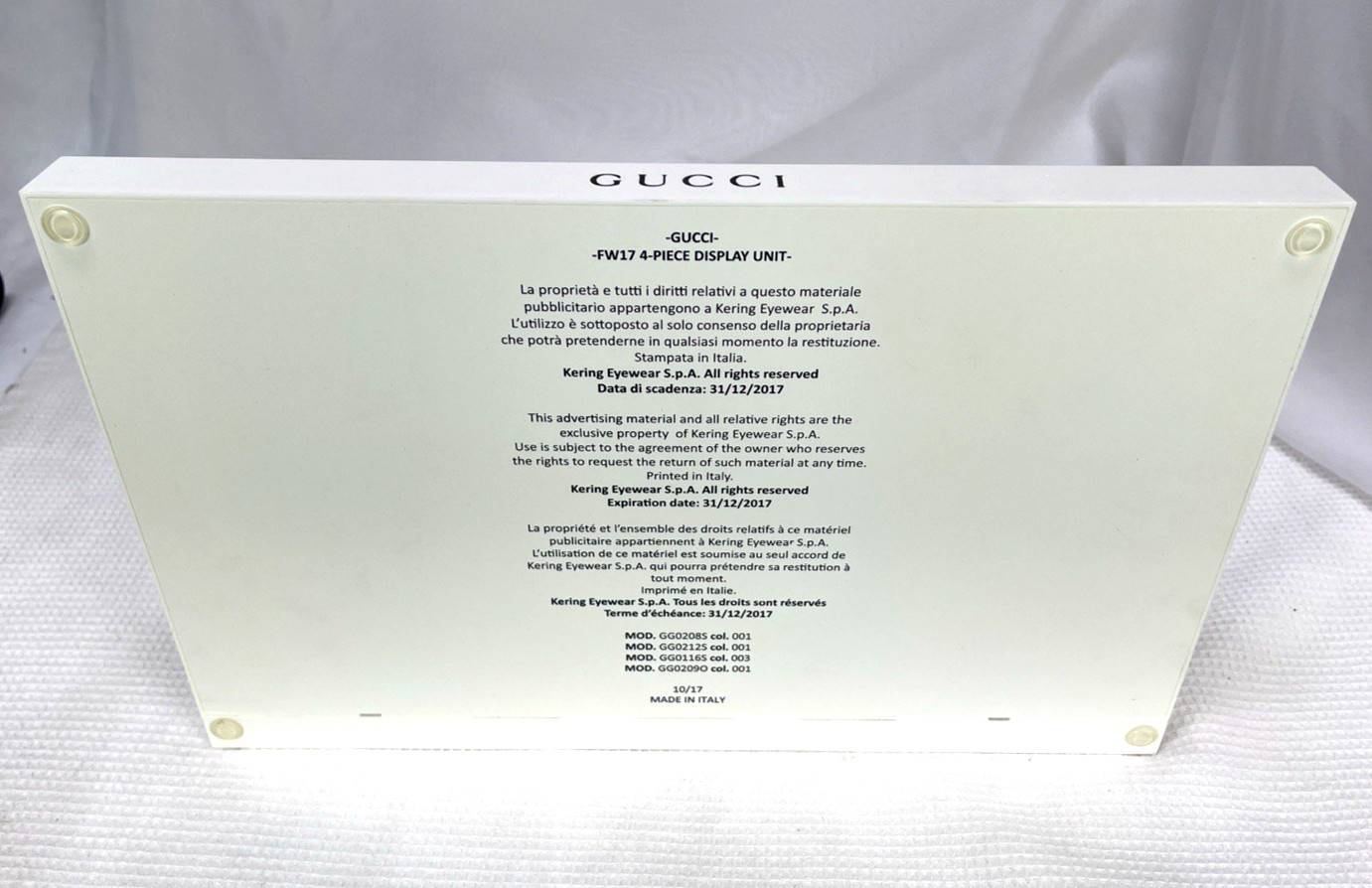 GUCCI FW17 Large 4-Piece Promo DISPLAY Unit, White Plexiglass, Open Box