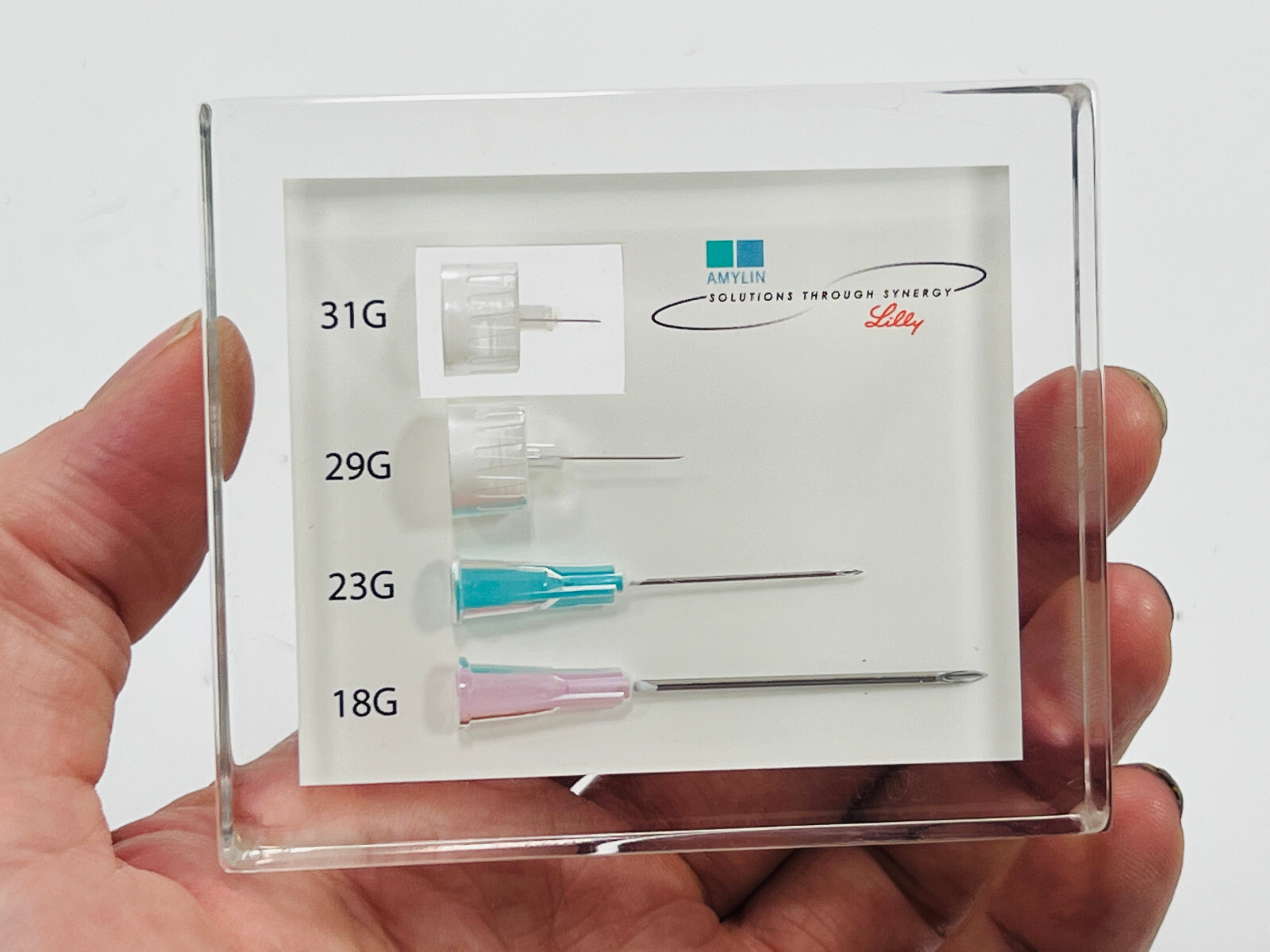 vtg Amylin salesman sample needles resin advertising store display eli lilly