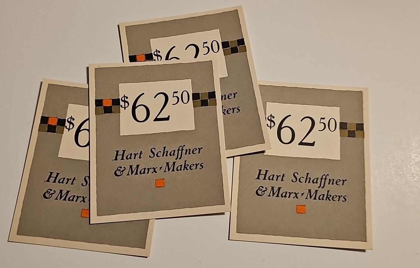 Vintage Hart Schaffner & Marx Makers $62.50 Price Tag Ticket