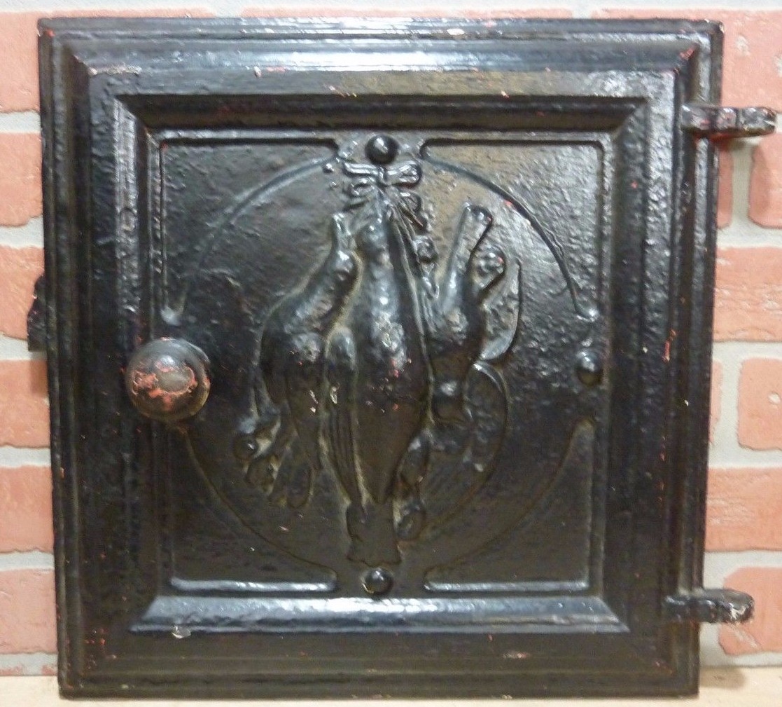 DEAD GAME BIRDS Antique Cast Iron Stove Front Plaque Door RH Decorative Art Sign