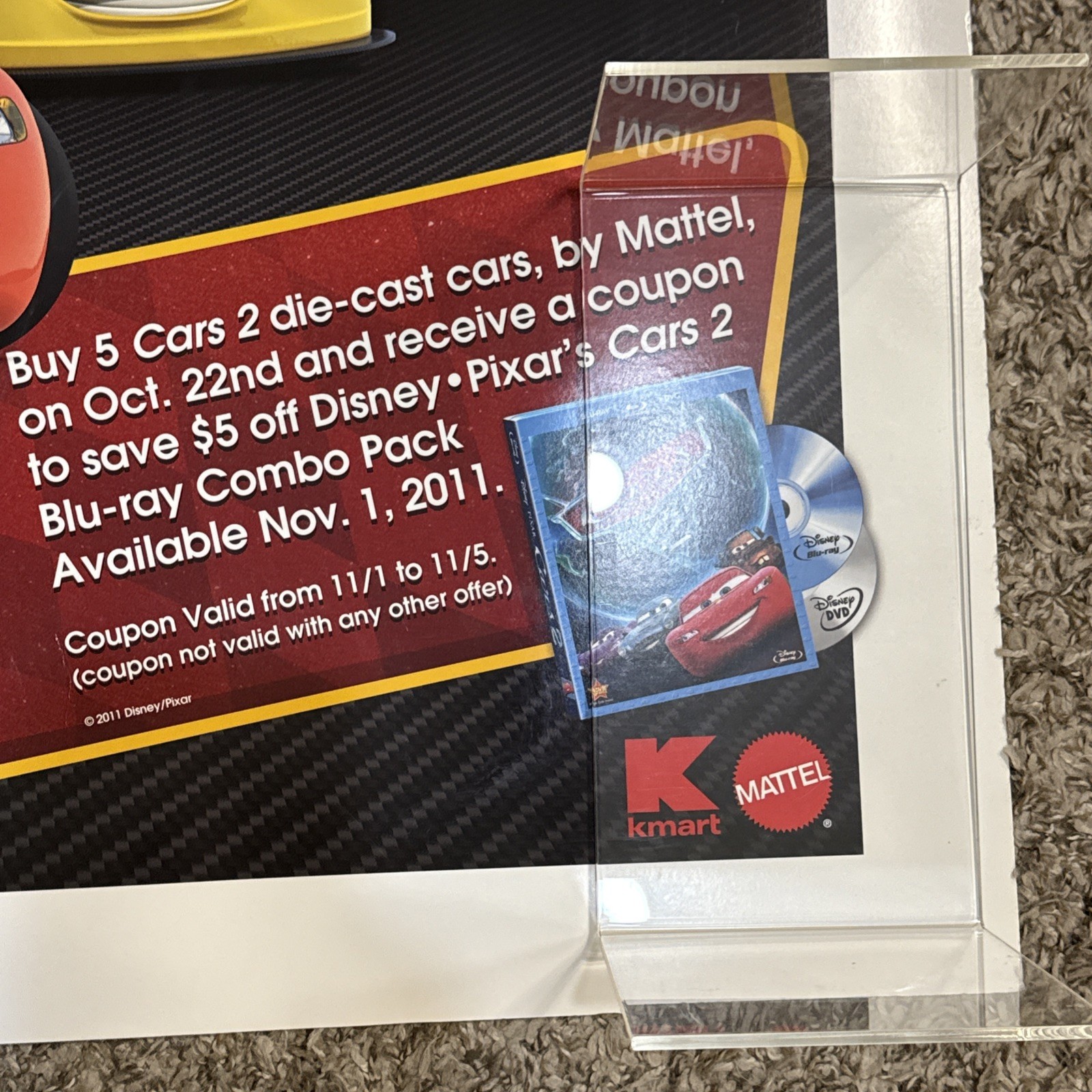 Disneys Cars 2 Movie Event Mattel Kmart Store Display Sign Poster 30×30” in