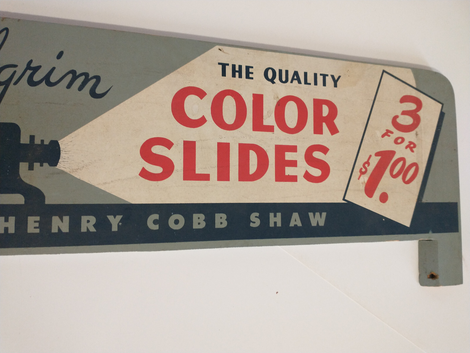 HENRY COBB SHAW SIGN PILGRIM COLOR SLIDE PHOTO STORE DISPLAY WOODEN DENT