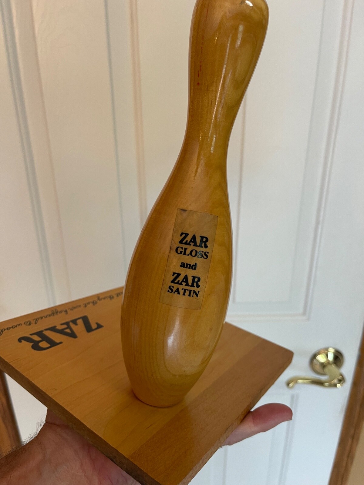 VTG ZAR WOOD FLOOR FINISH STORE COUNTER DISPLAY W/BOWLING PIN