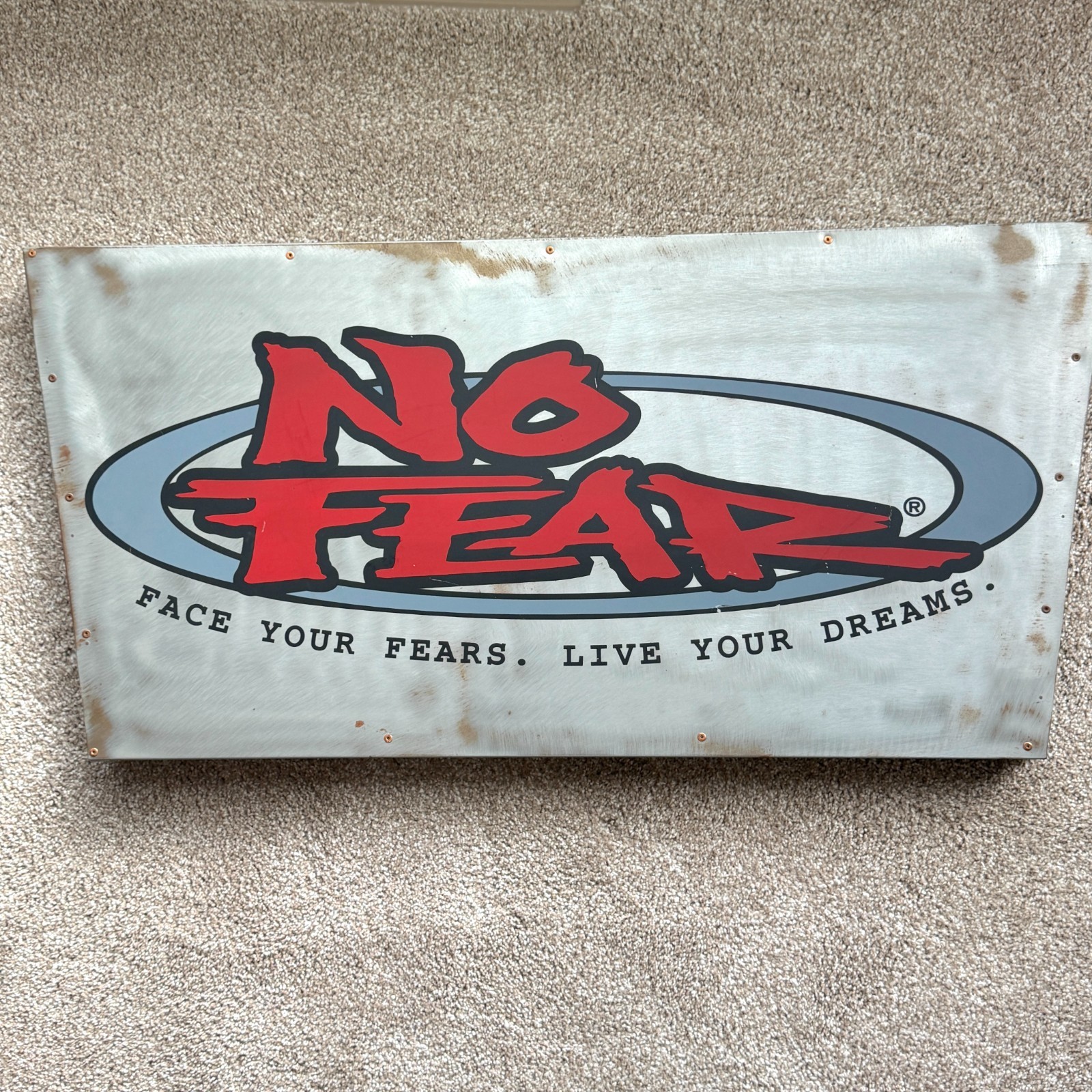 No Fear Metal Promo Store Sign Original 90s Vintage 1990s 33 3/8″ x 16″