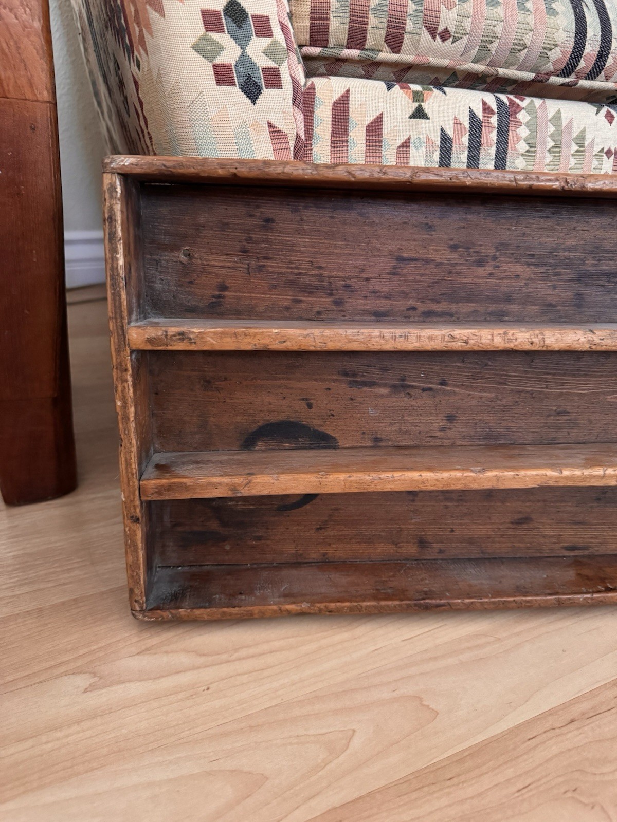 Vintage Long Wood Shelf Tray Display Case Unit Hanging Rack 30” x 10.5” Rustic