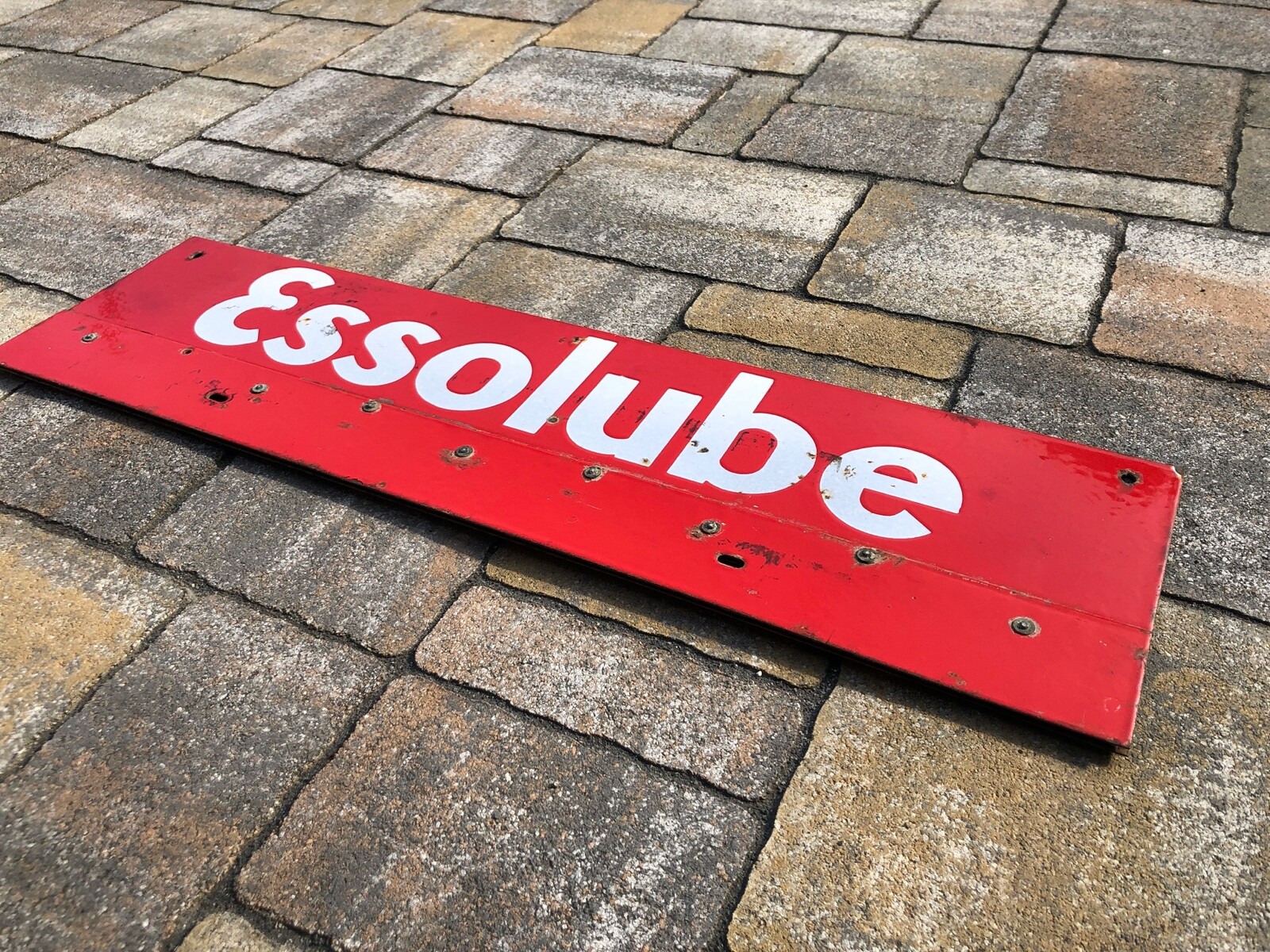 ANCIENNE PLAQUE EMAILLEE ESSO ESSOLUBE BIDON HUILE Motor Oil PUMPE TOLE OEL TOLE