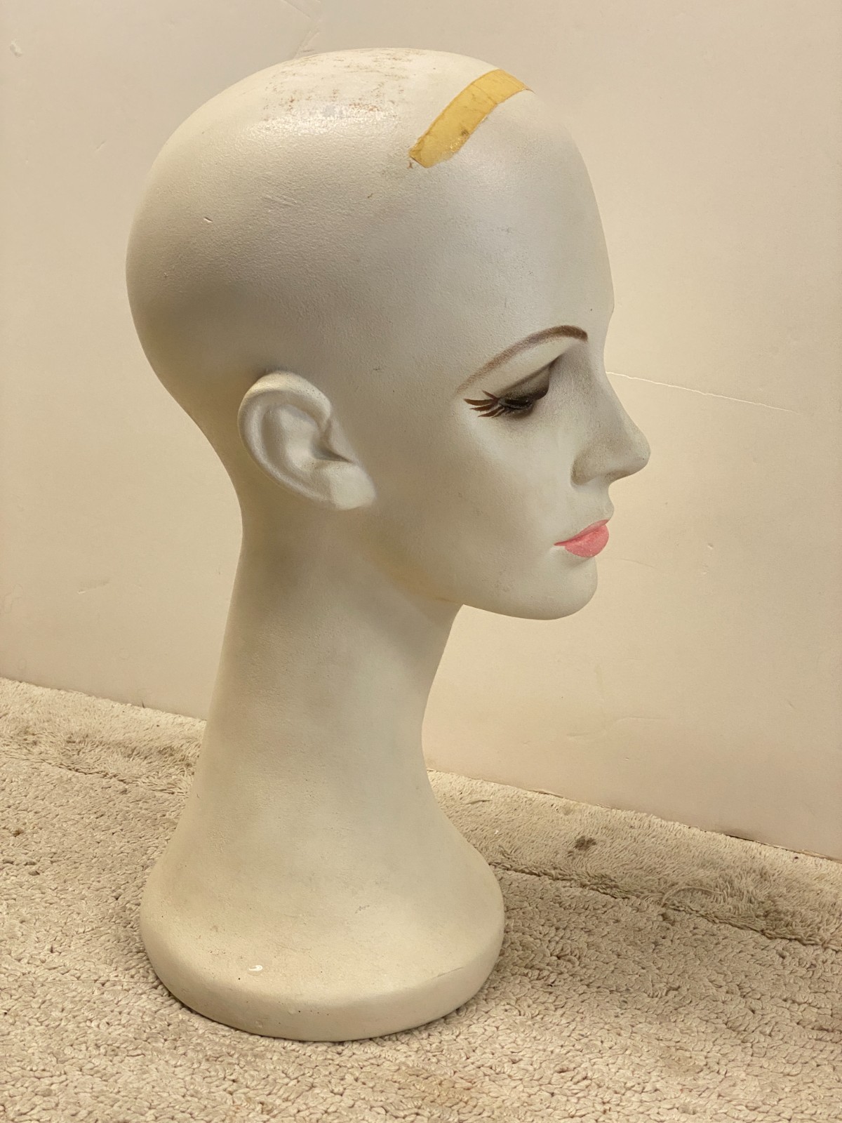 Vintage 1970s Hat Wig Stand Head Store DIsplay Long Neck Ceramic Mannequin
