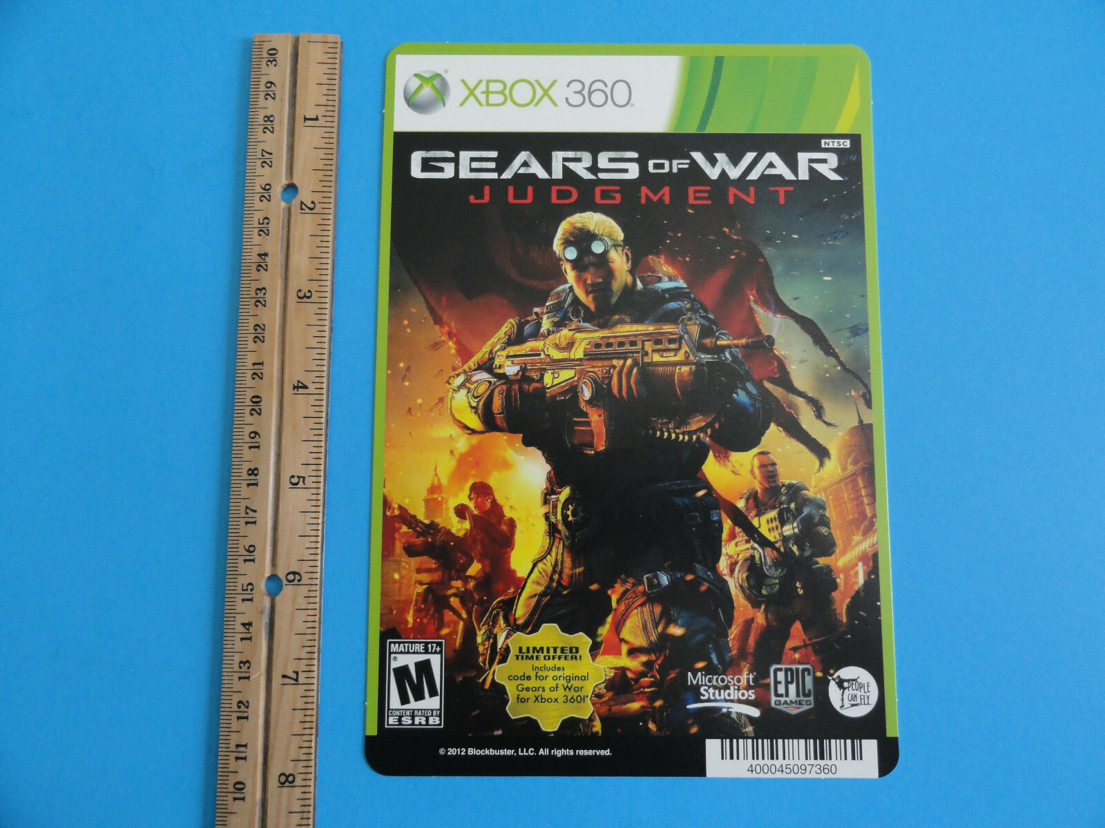 XBOX 360 GEARS OF WAR JUDGMENT BLOCKBUSTER VIDEO BACKER CARD 5″X8″ NO GAME