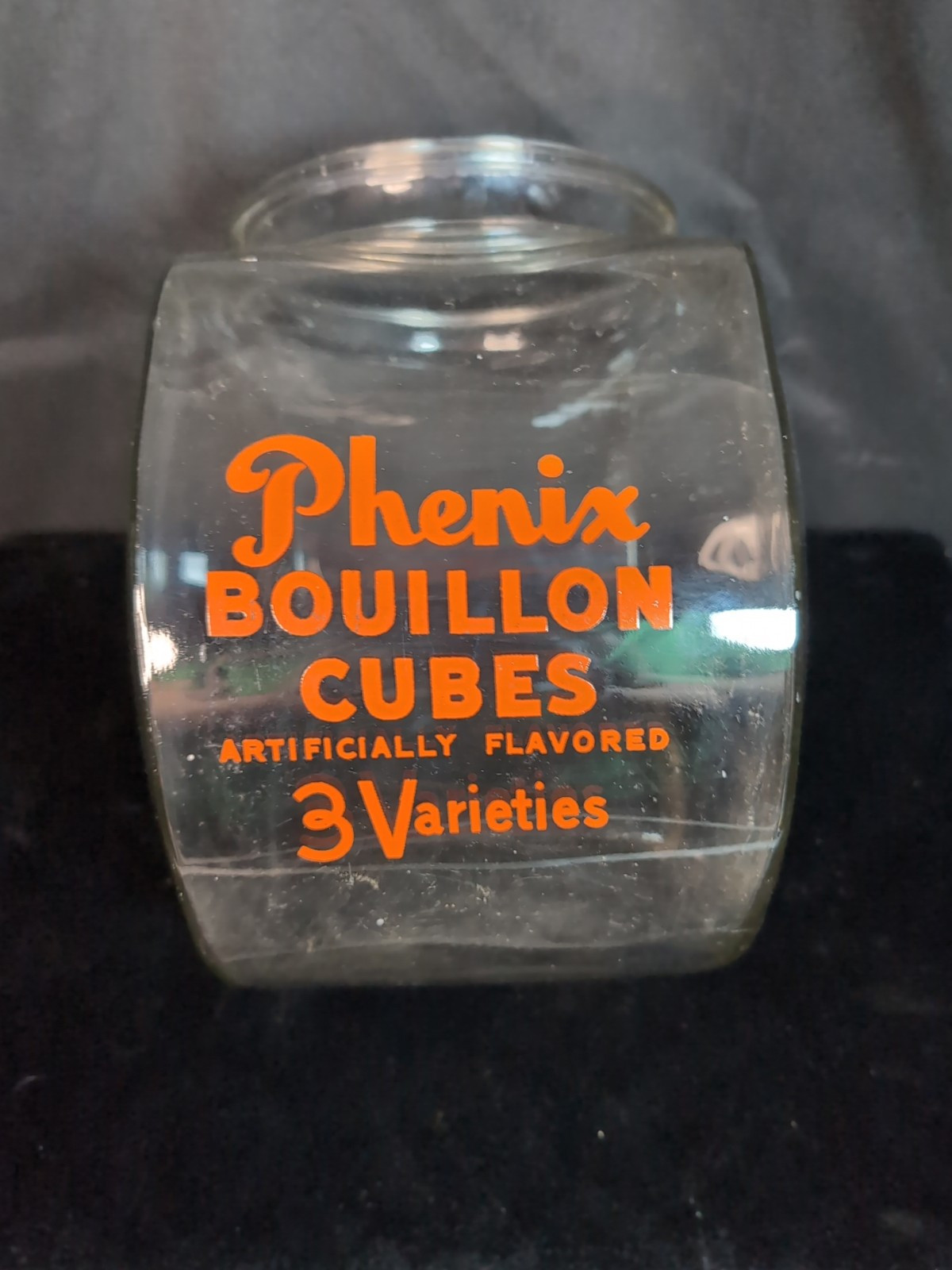 Vintage Phenix Bouillon Cubes Glass Jar General Store Counter Top Display
