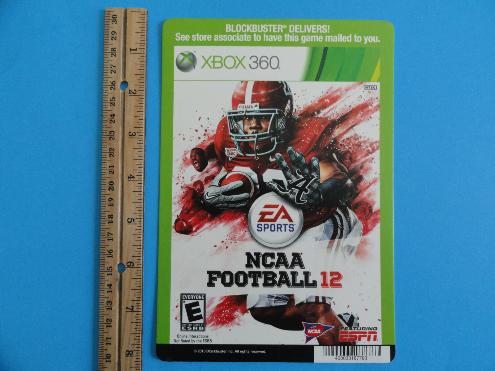 XBOX 360 NCAA FOOTBALL 12 BLOCKBUSTER VIDEO BACKER CARD 5″X8″ – NO GAME