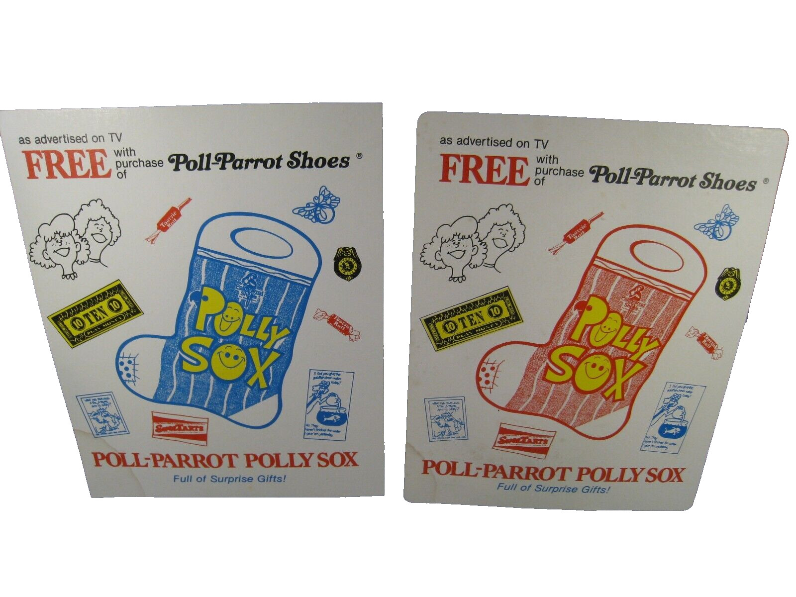 Lot of 2 Vintage Cardboard Poll-Parrot Polly Sox Sign’s 13 1/2″ Tall X 10 1/2″ W