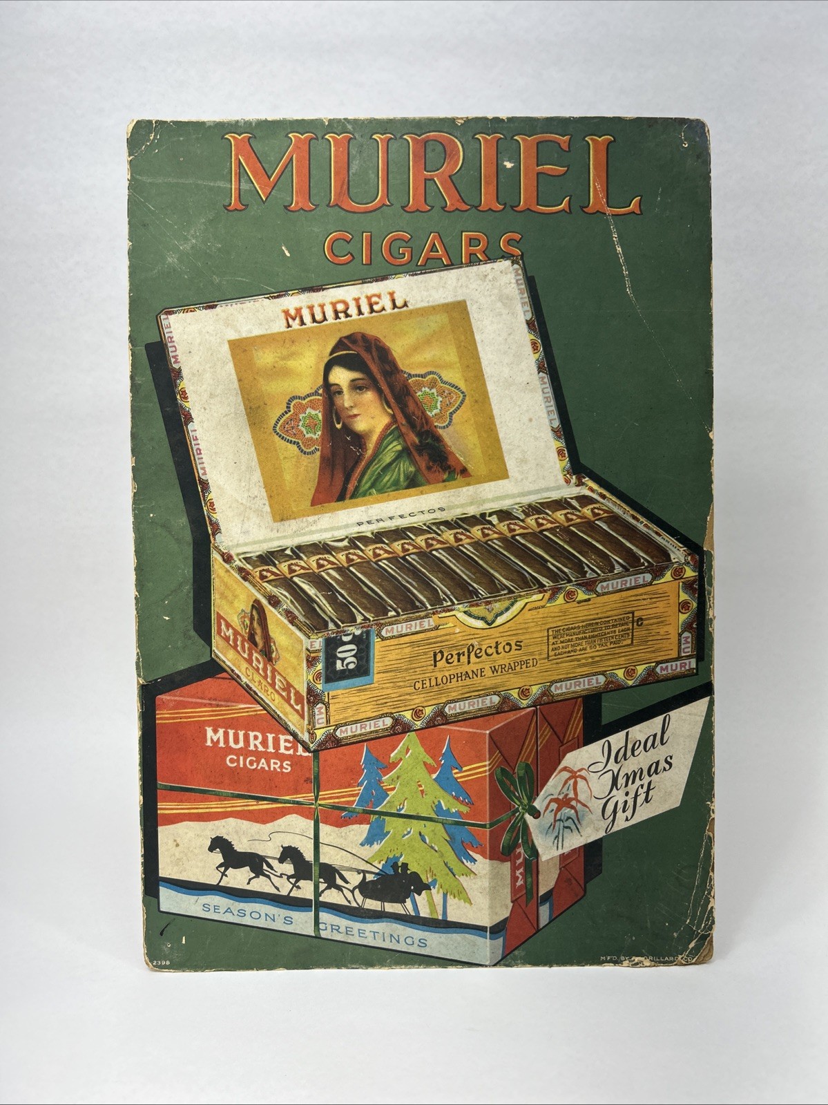 Rare 1920s – MCM Muriel Cigars Counter Advertisement Display Christmas Edition