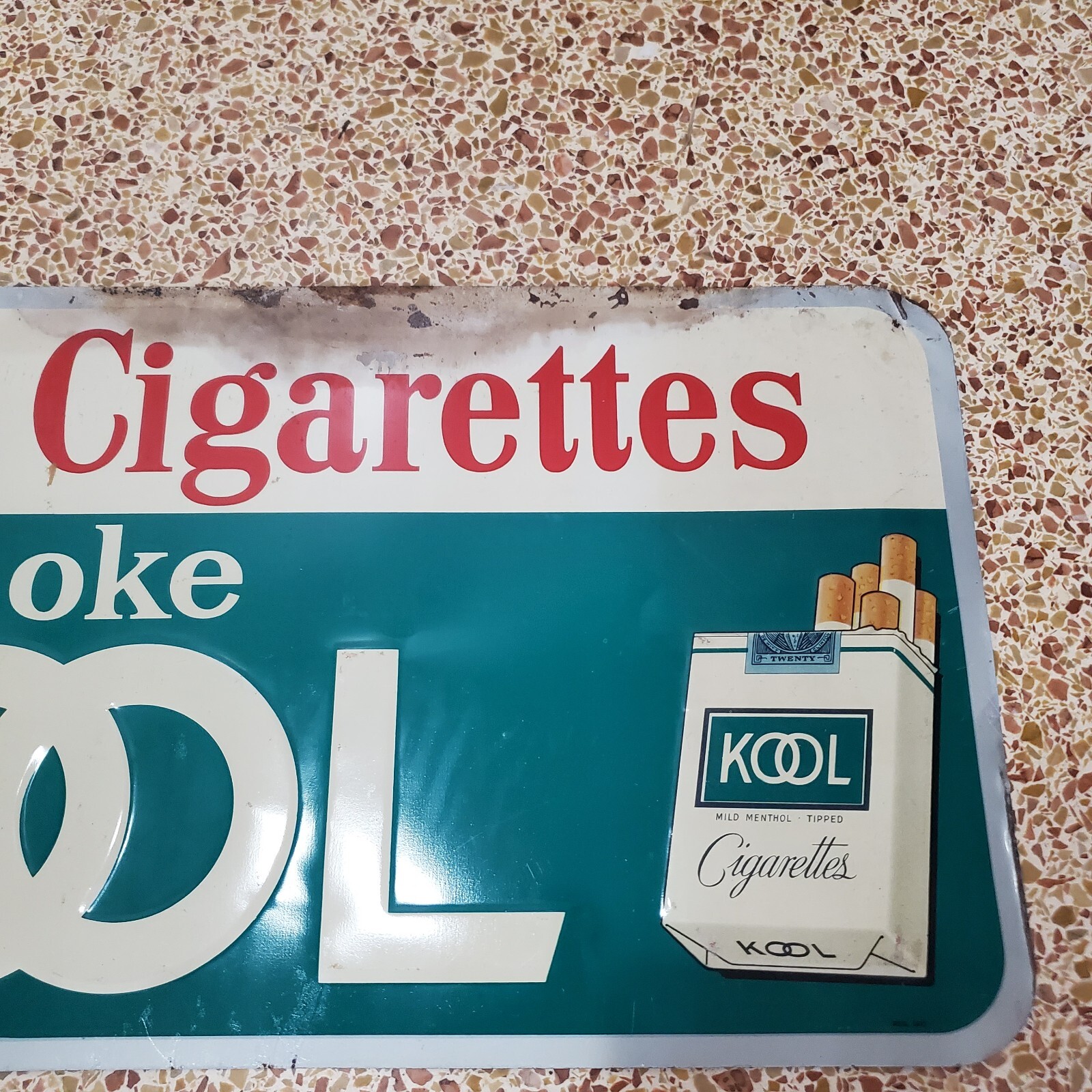 VINTAGE 1960’s KOOL LOGO METAL ADVERTISING SIGN Cigarettes EMBOSSED PENGUIN
