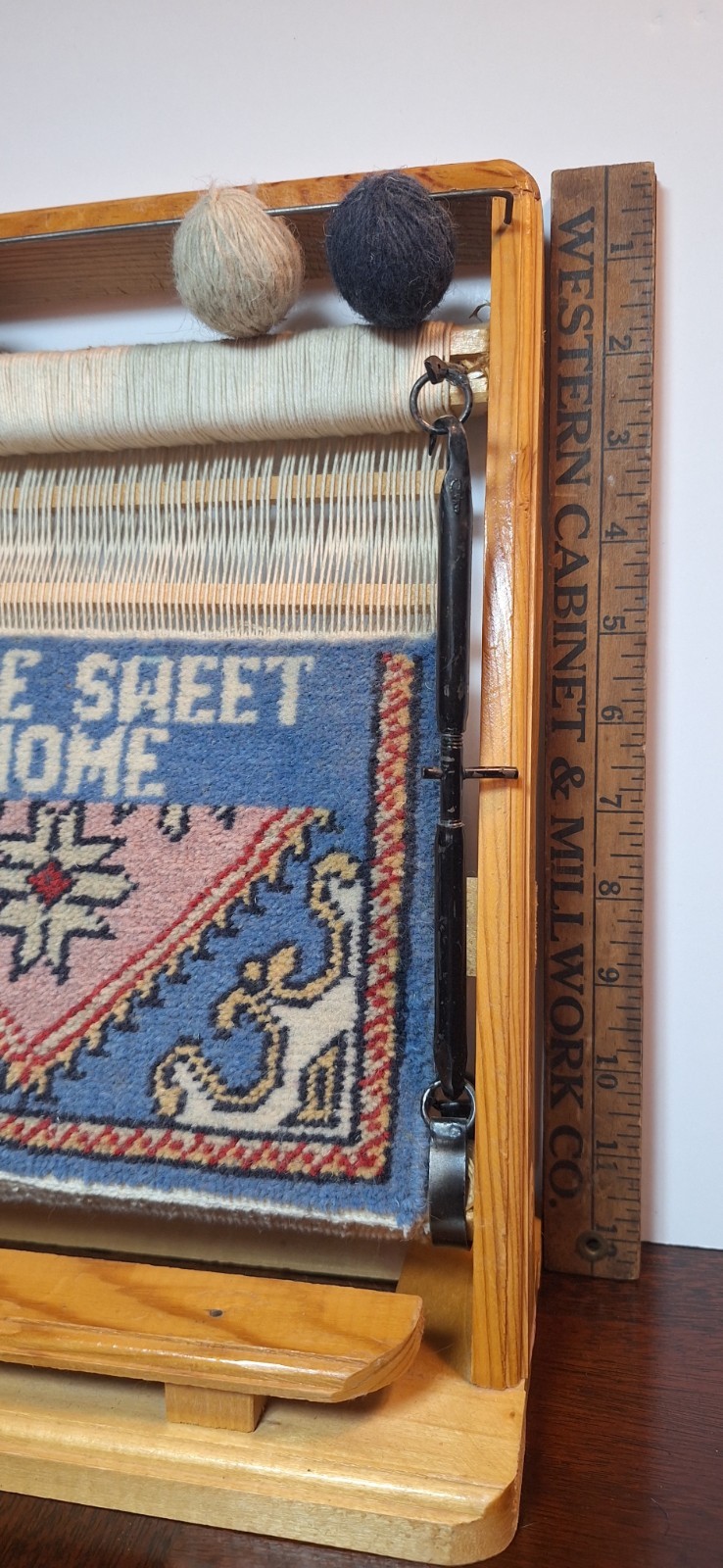 Vintage Mini Loom “Home Sweet Home” Salesman Sample Style W/ Vintage Jeans Patch