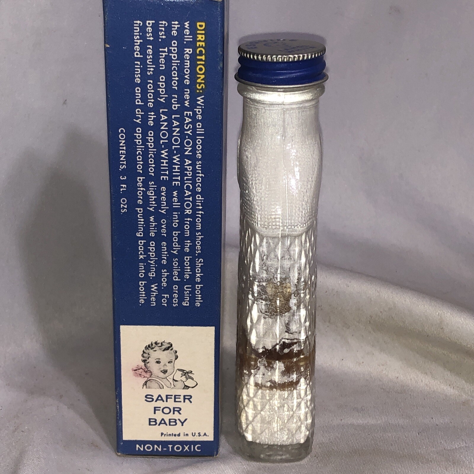 Vtg Old Advertising Esquire Lanol White Shoe Polish Baby Nurses Original Box/1c