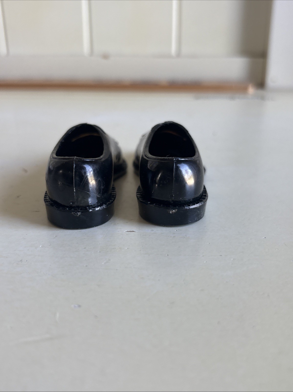 Vintage Celluloid Tuxedo Shoes Black White Pair Store Display Hard Plastic Cake