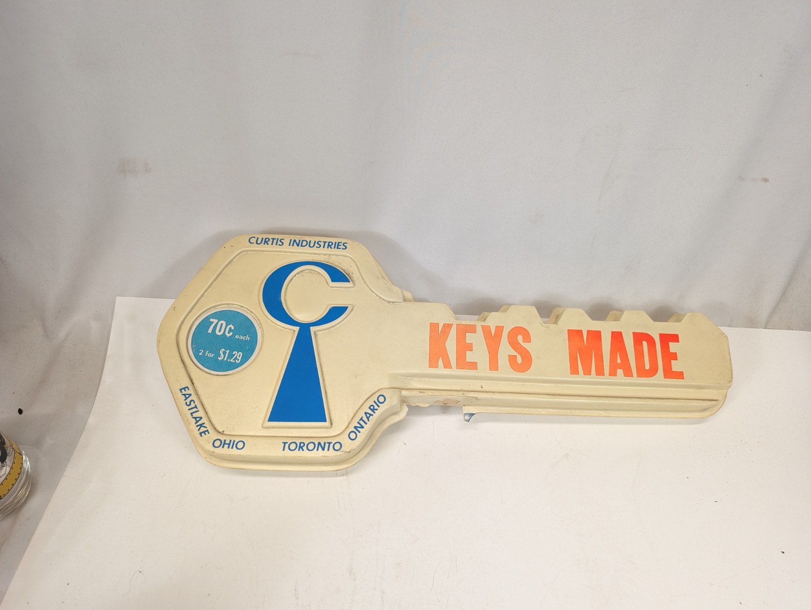 Vintage Curtis Keys Double Sided Embossed Plastic Store Sign Rare