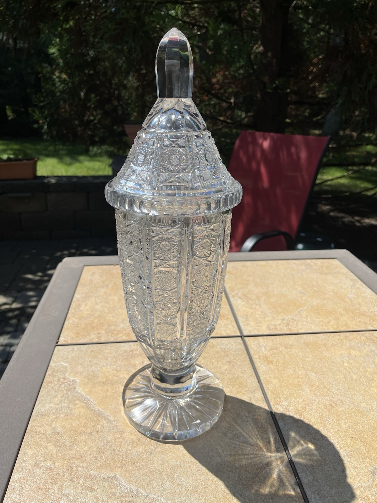 Stunning Vintage Tall Pedestal Countertop Cut Glass Jar Candy Display – 8lbs