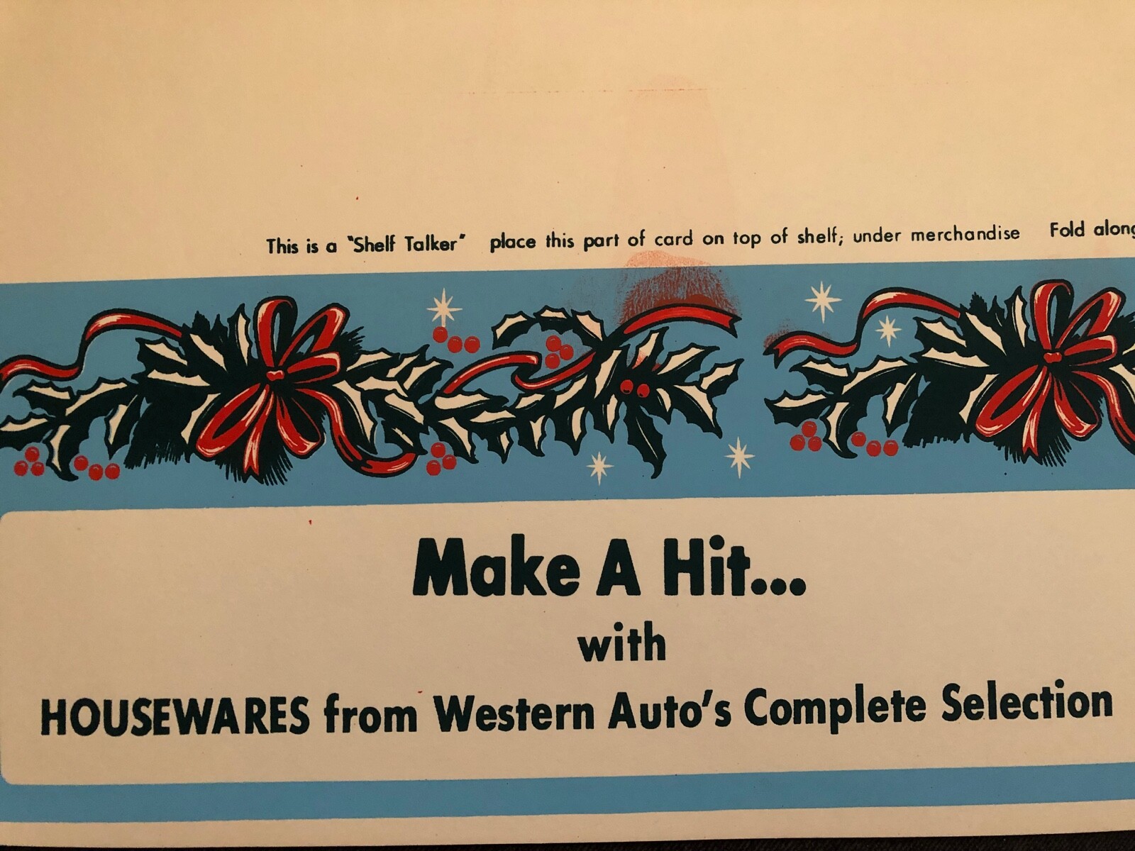Vintage STORE SIGN Shelf Talker Christmas Ornament Holly Wreath MAKE HIT nos #12