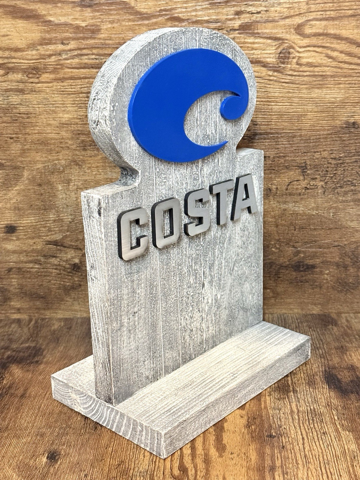 Costa Del Mar 4-Slot Sunglasses Display Stand & Wooden Advertising Sign Set