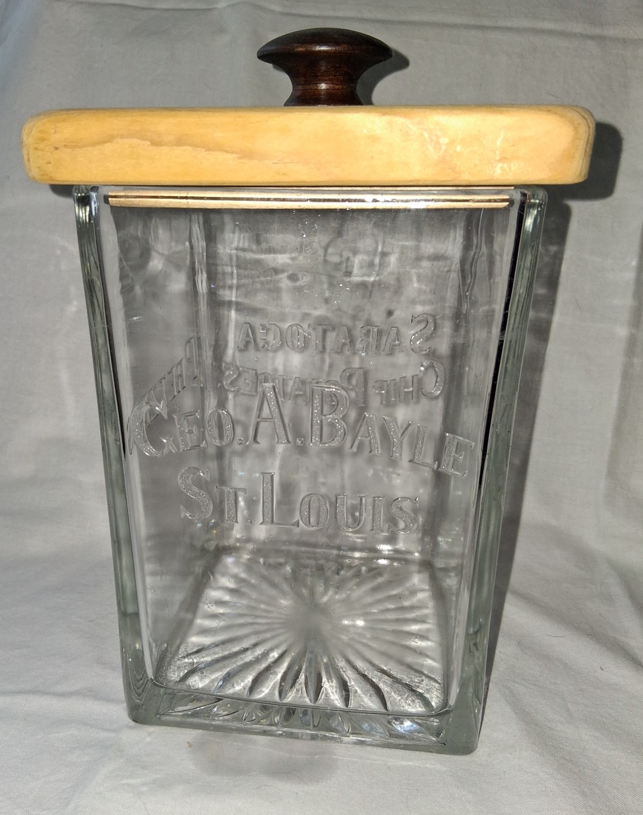 Vintage General Store Jar Geo Bayle Saratoga Pretzels Chip Potatoes Crackers