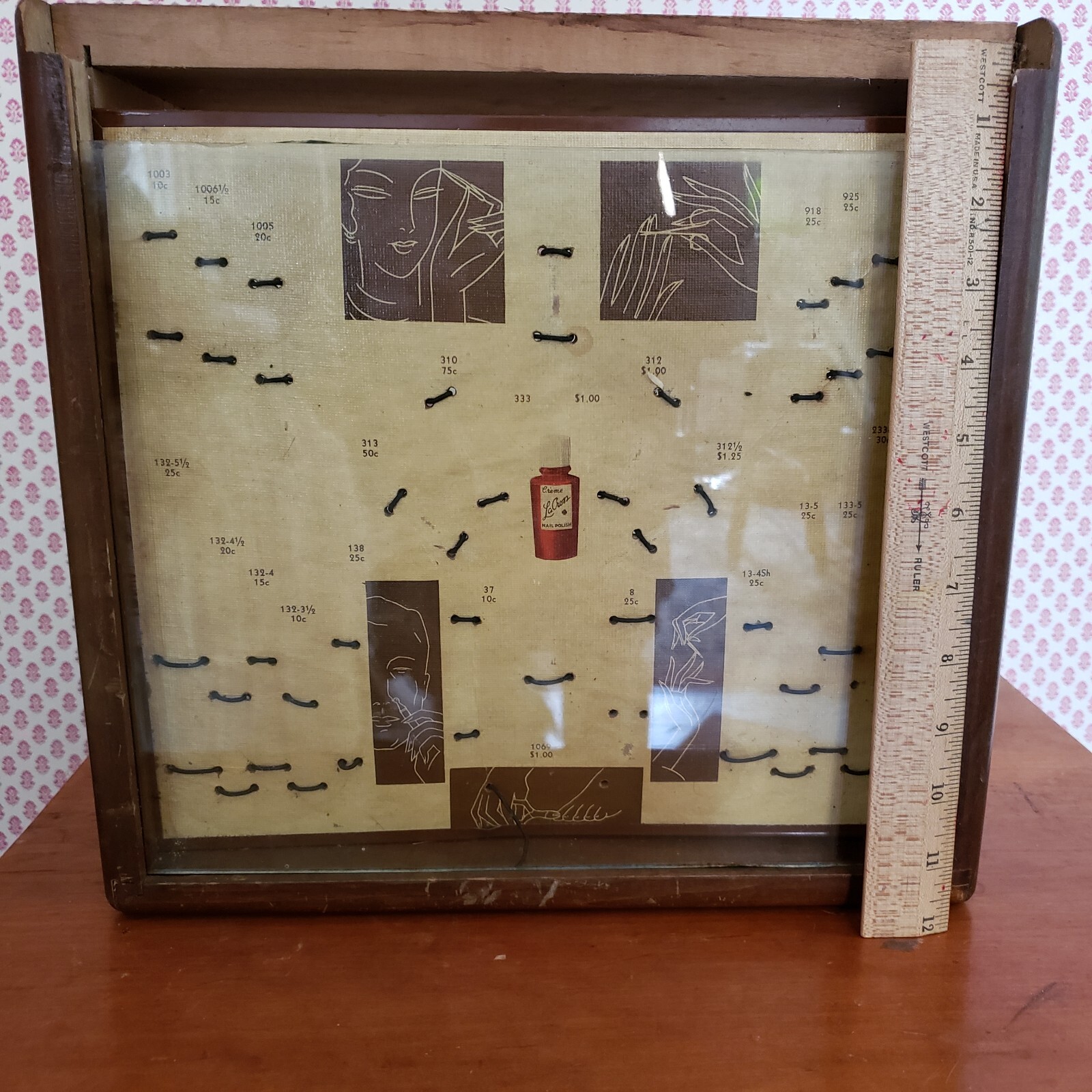 La Cross nail polish and manicure tools vintage 1930s store display cabinet