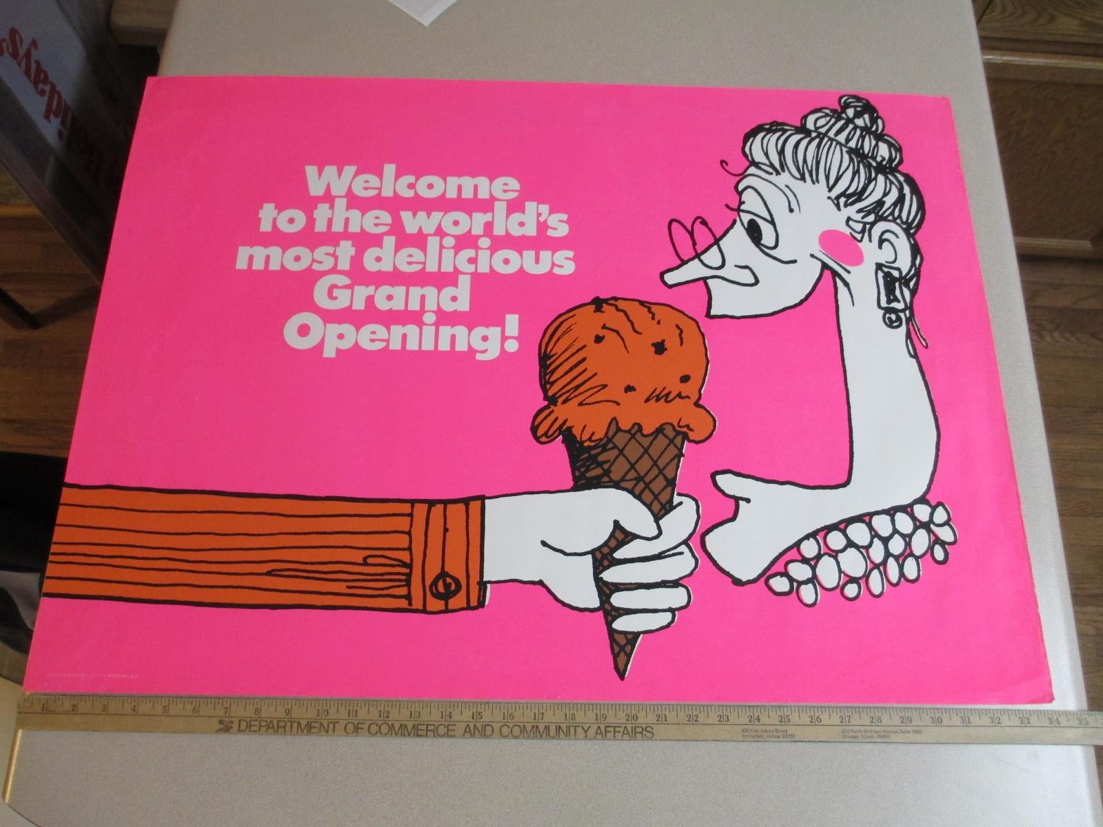 Baskin Robbins ice cream 1973 GRAND OPENING store display sign PINK grandma R