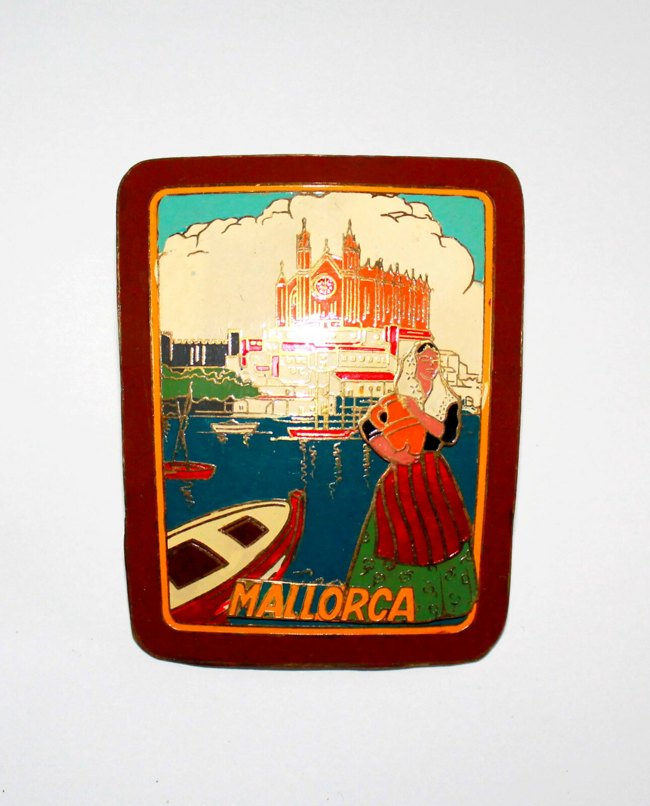GORGEOUS MOTORCYCLE BIKE PLATE? ENAMELED MALLORCA SPAIN WOMAN CATHEDRAL BASILICA
