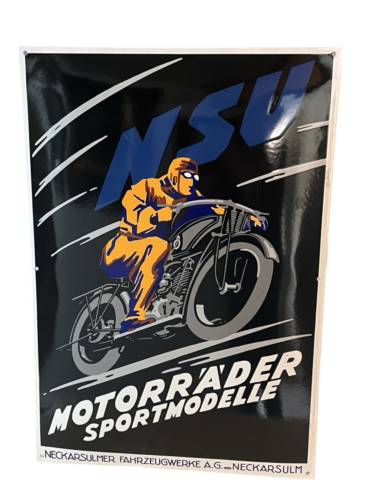 NSU Enamel Sign Sport Models Representation Portraits People