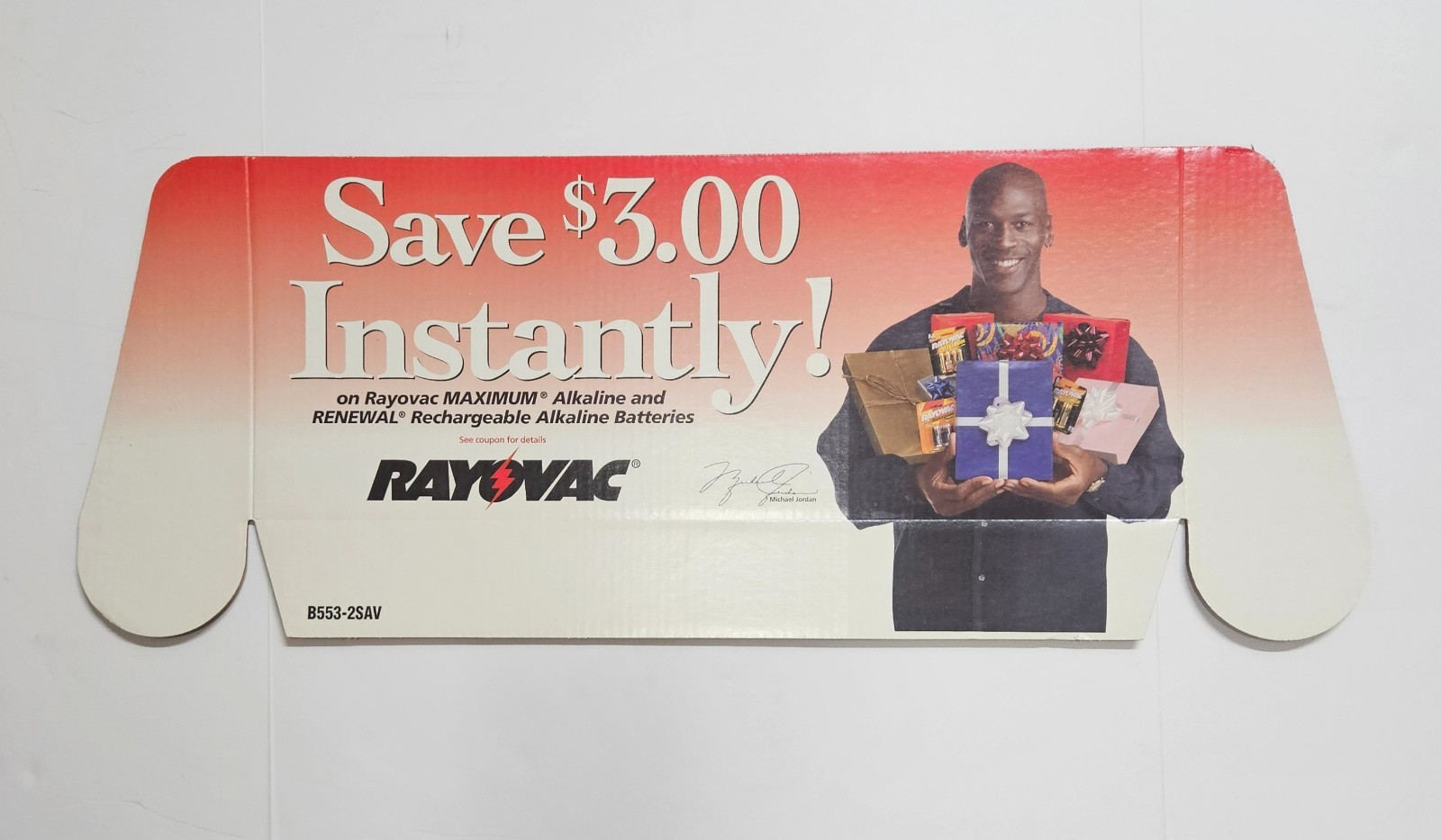 1998 Michael Jordan Rayovac 35 x 13.25 Store Display Topper Advertising Piece