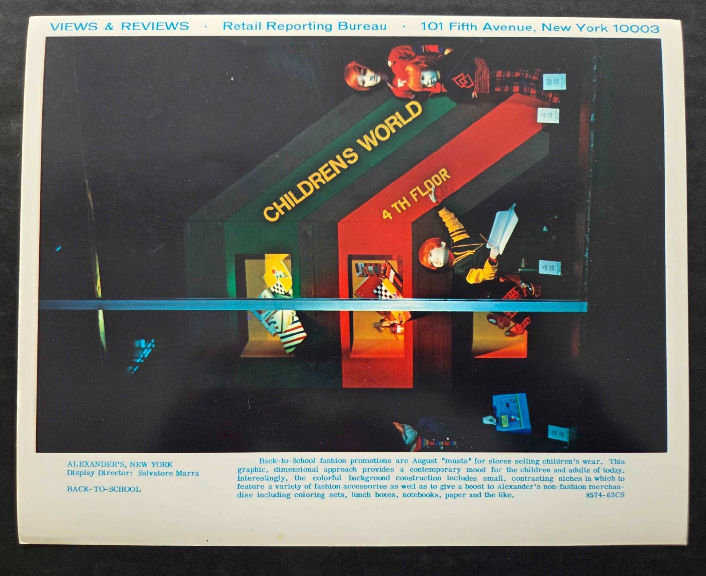 1974 ALEXANDER’S, NY WINDOW DISPLAY PHOTO PRINT BACK-TO-SCHOOL