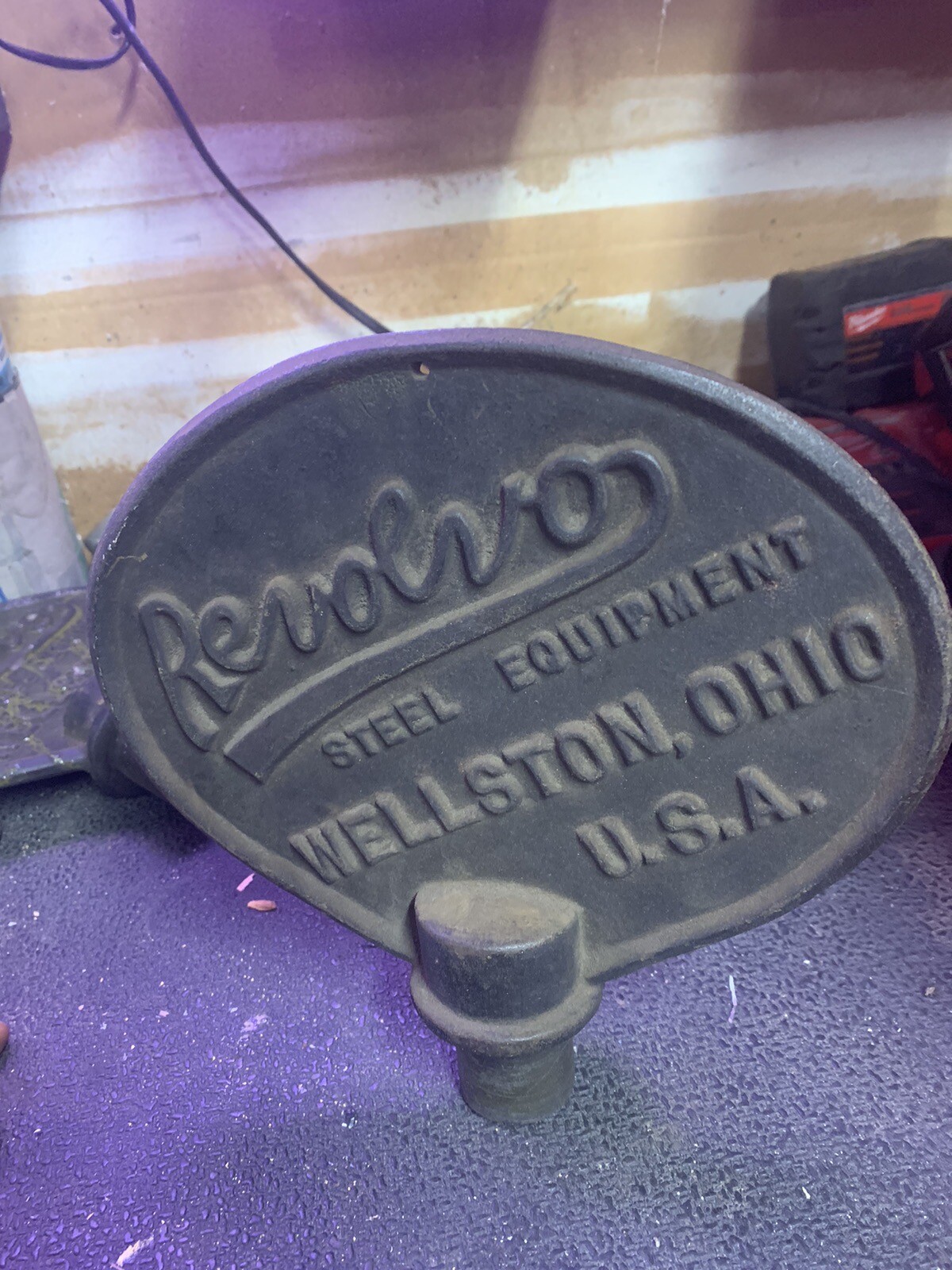1930’s REVOLVO STEEL EQUIPMENT Cast Iron Advertising Sign antique industrial