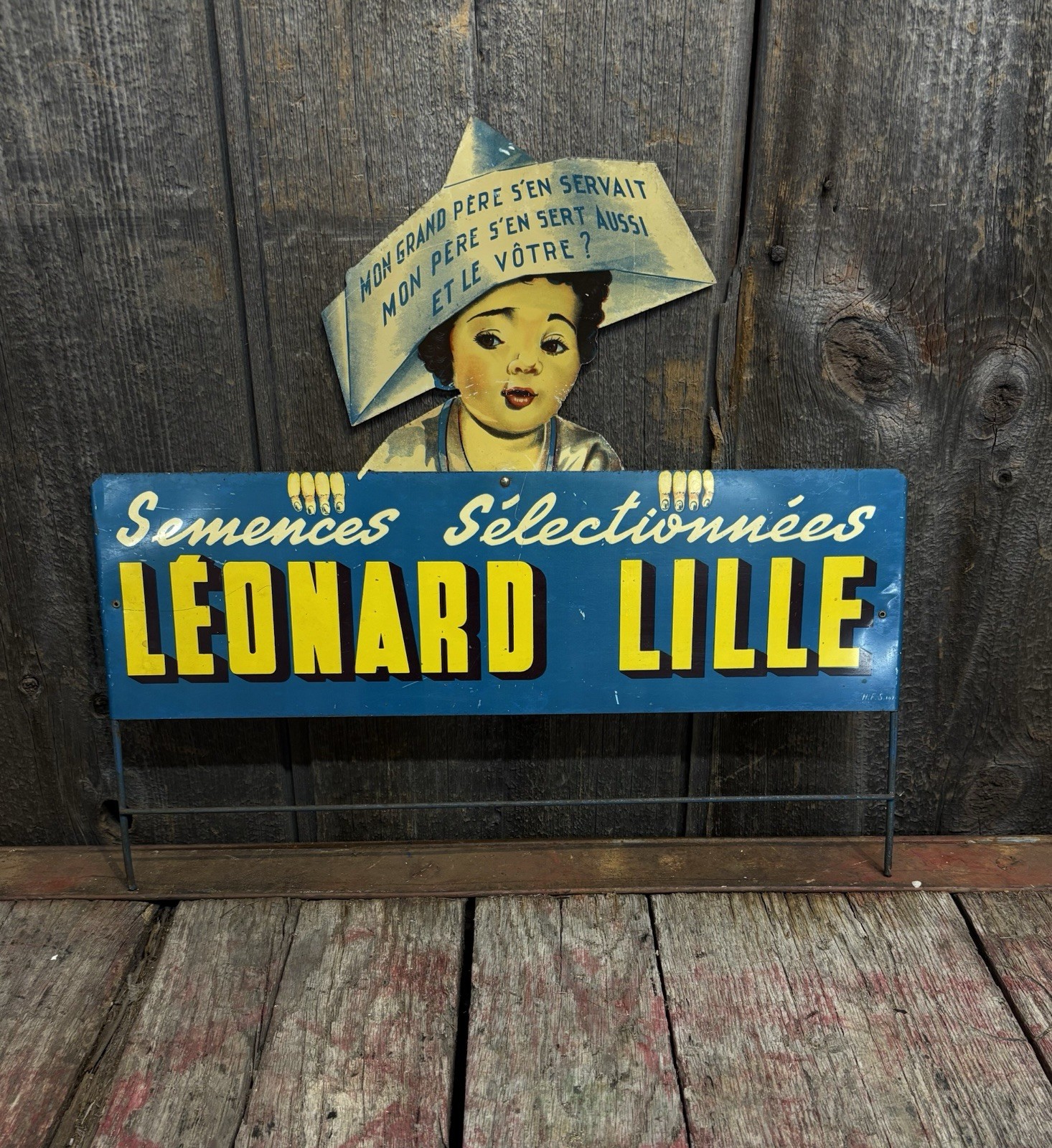 RARE Early Die Cut French Leonard Lille Seeds Advertising Display Rack Sign