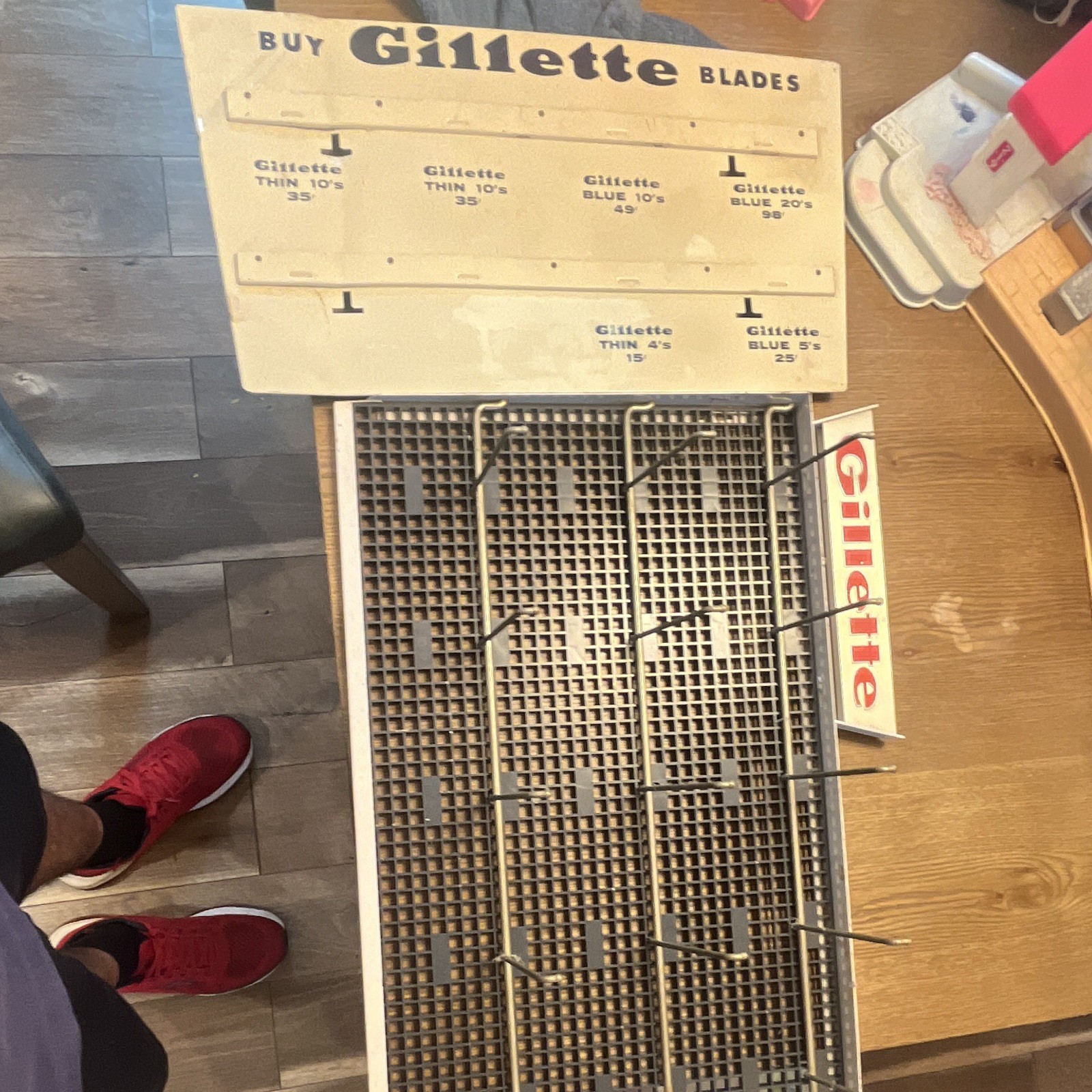 2 vintage Gillette Store Display Advertising Rack Sign w/ Hooks