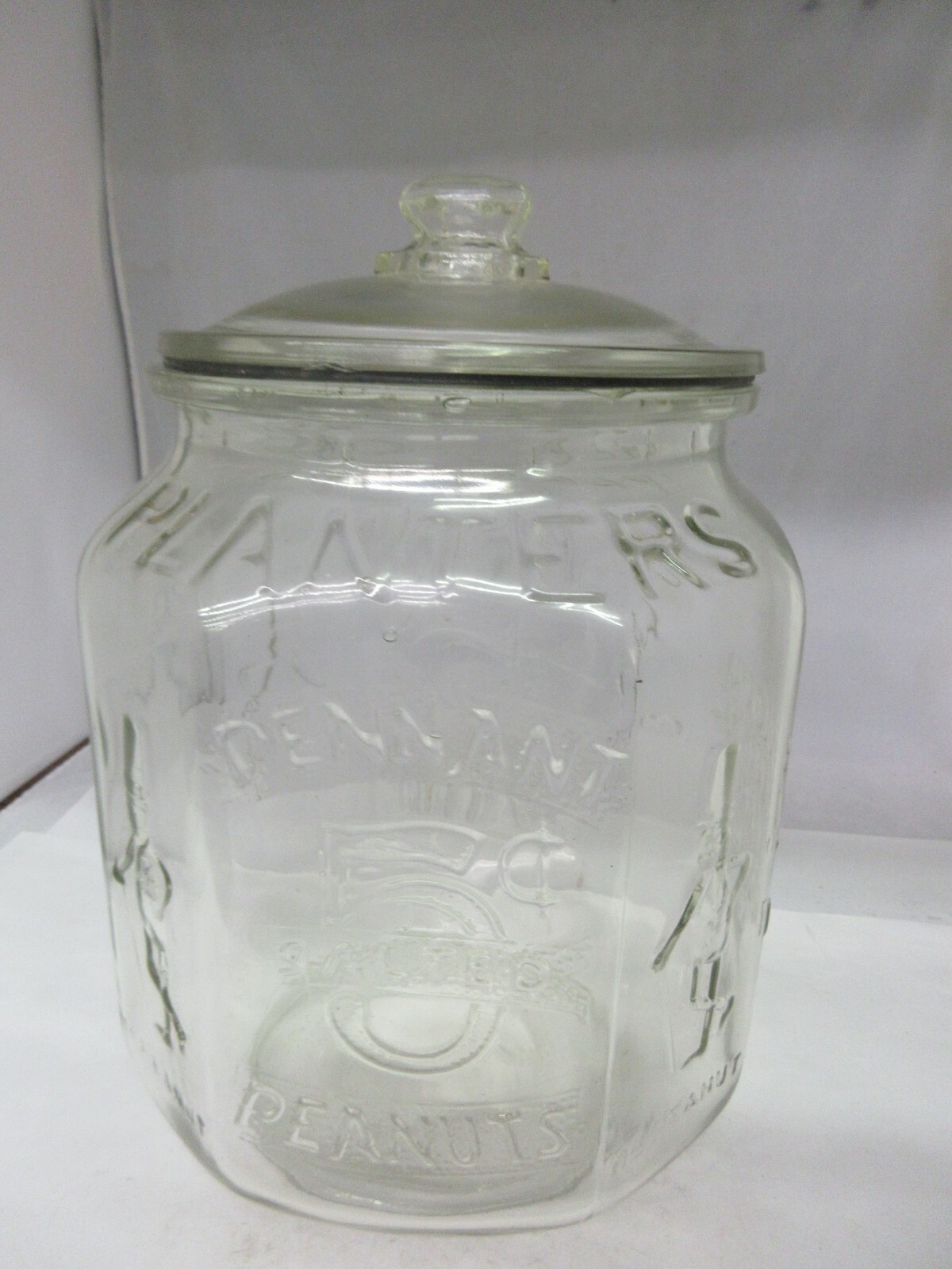 VINTAGE ADVERTISING PLANTERS PEANUT STORE COUNTER GLASS JAR W/ LID M-646