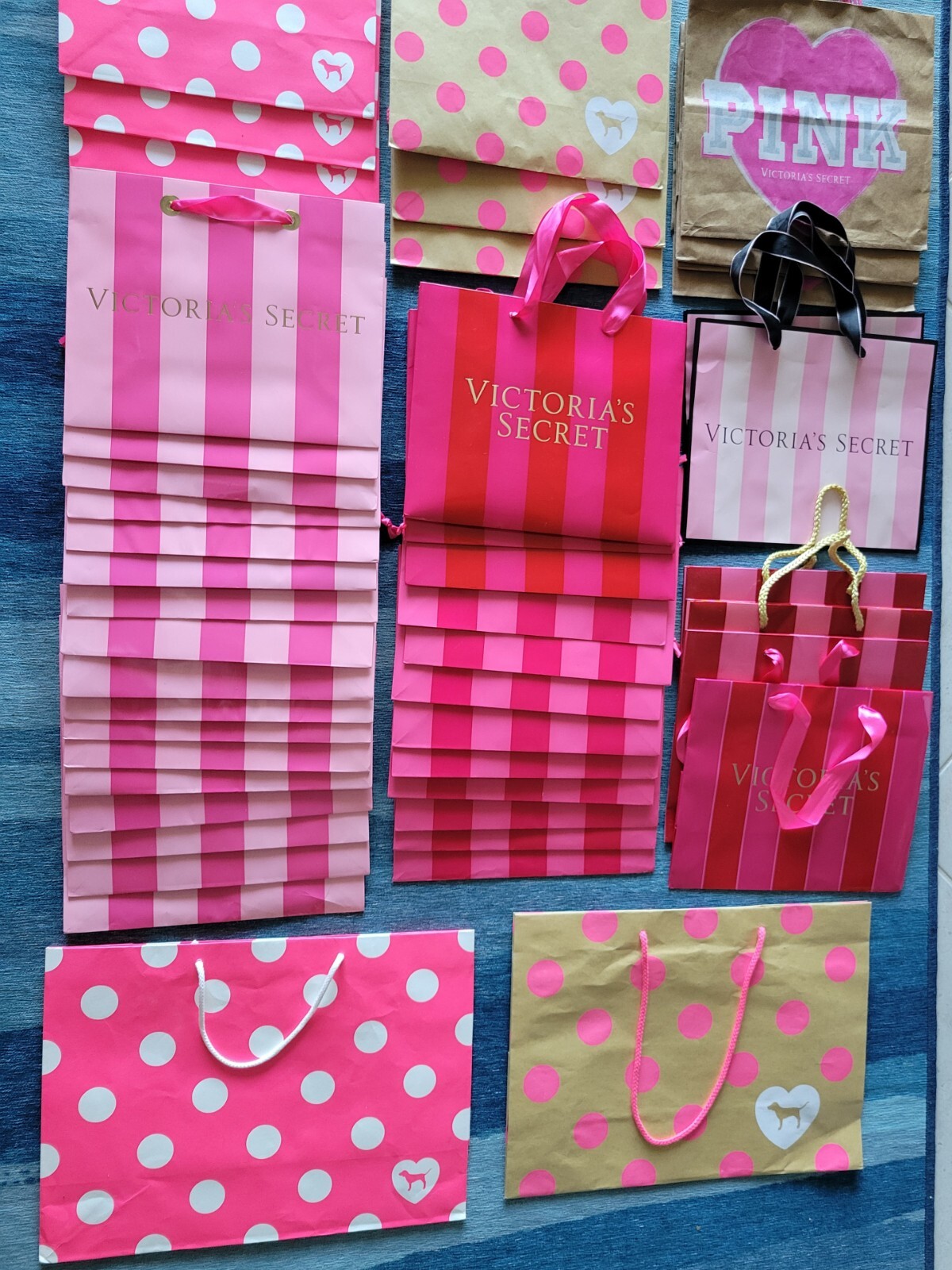 83 Victorias Secret Gift Boxes & Bags PINK Stripe Polka Dot Victoria’s 20 lb NEW