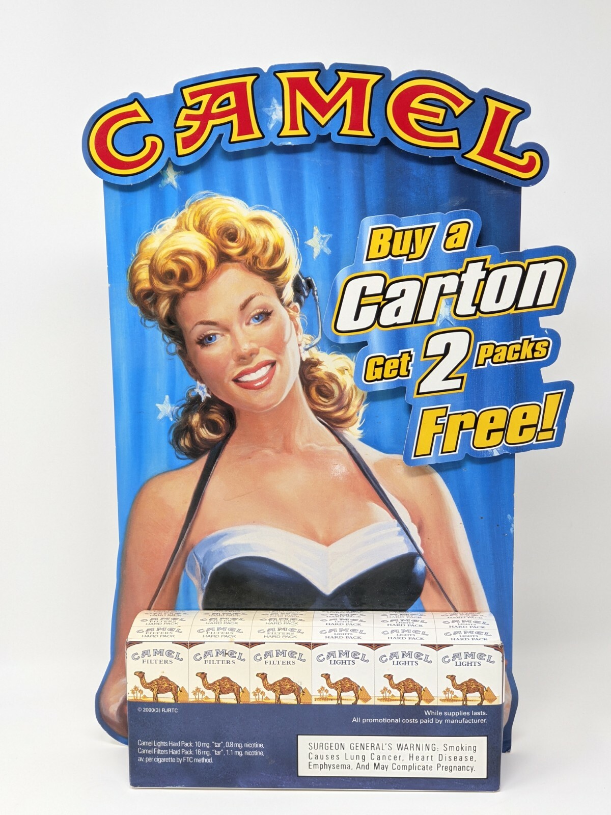Vintage CAMEL Cigarettes Carton Store Display Advertising Standee 15.5″H x 11″W