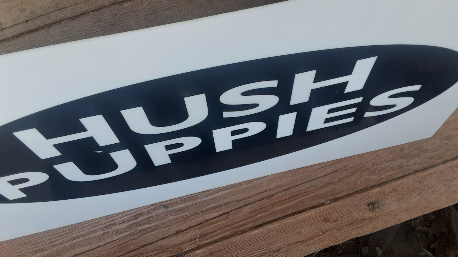 HUSH PUPPIES SHOE Advertising Store Sign, Hard Plastic 15″ by 30″ Some wear