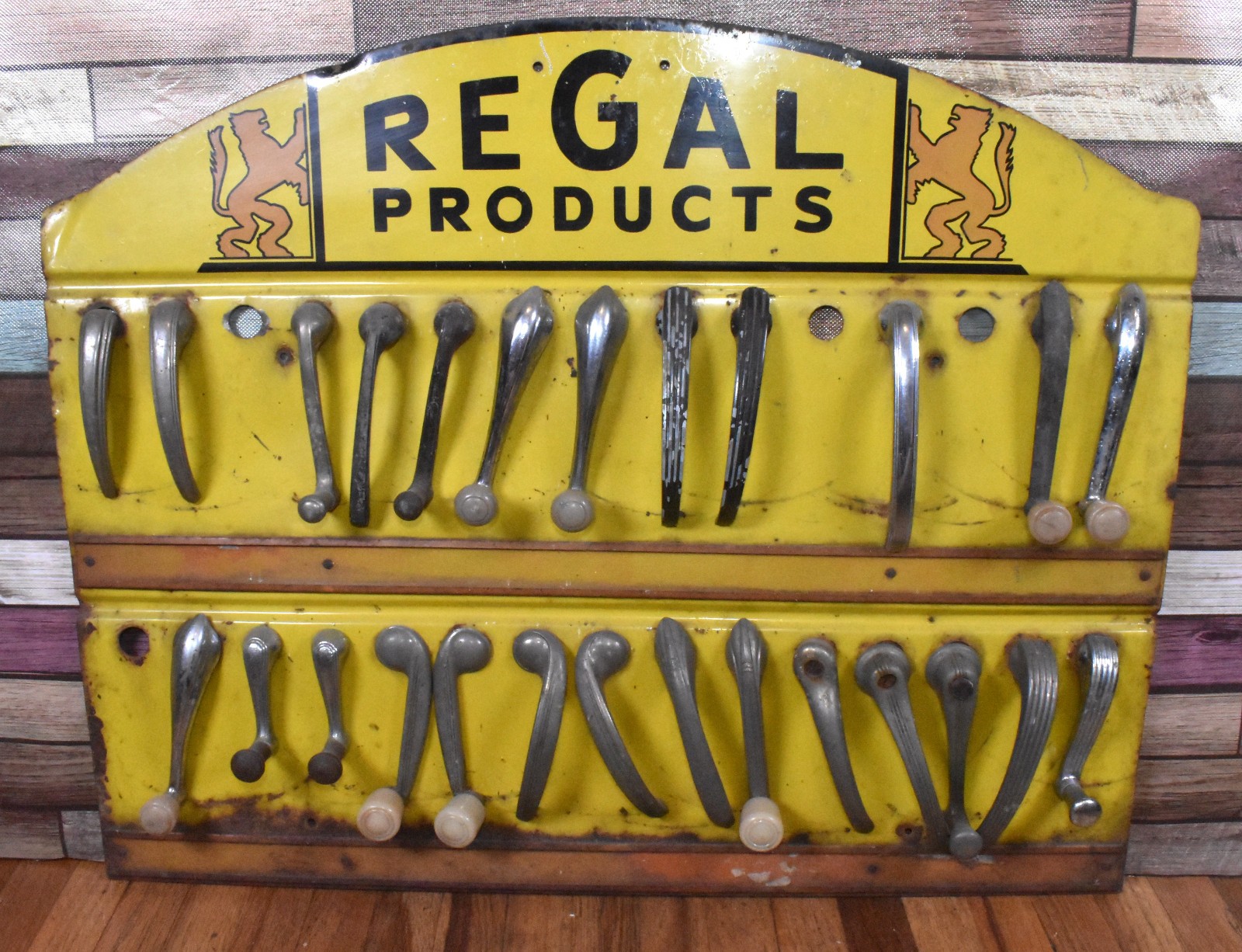 RARE Vintage REGAL Car Door Window Crank Handle Tin Dealer Store Display Sign
