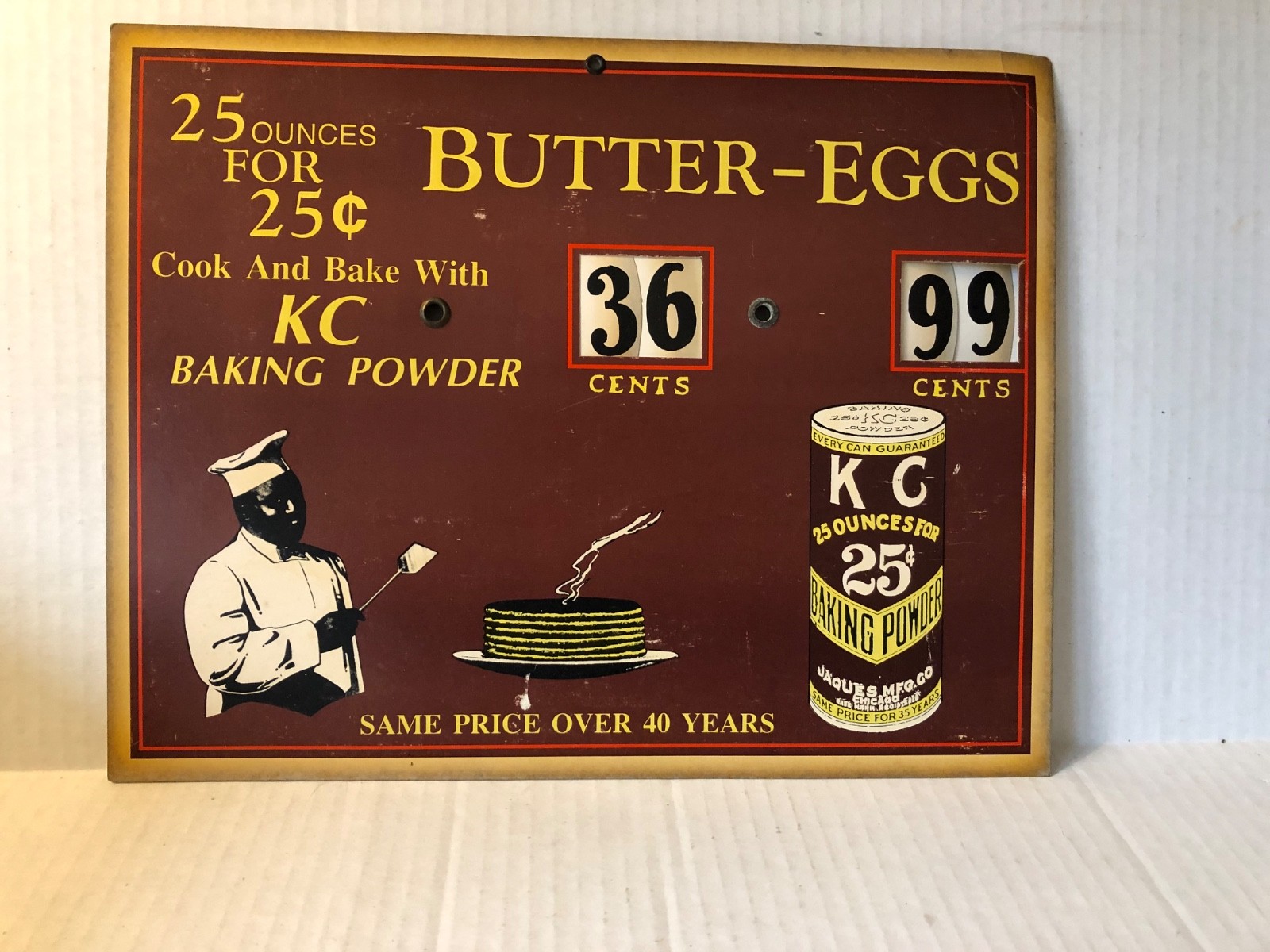 Vintage 1930s KC Baking Powder Cardboard Sign Wheels Butter Eggs ORIGINAL 11×14