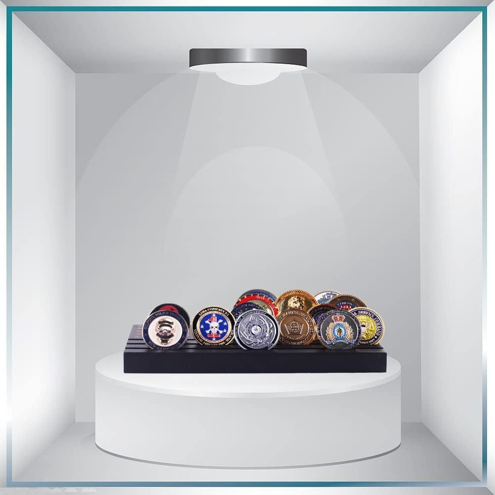 Samplife Coin Rack,Challenge Coins Display Stand Shelves Wooden Army Black