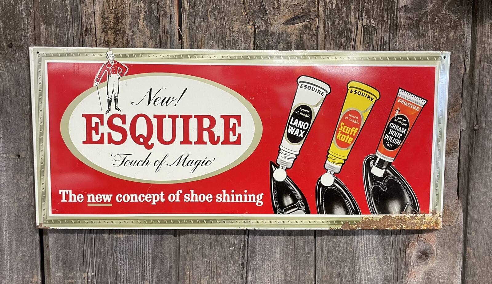 Early Vintage ESQUIRE Shoe Shining Wax Polish Display Rack Sign Advertising