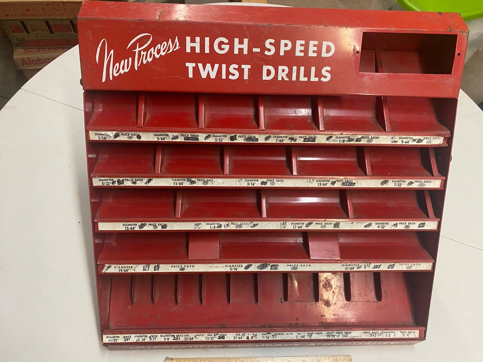 USED METAL COUNTER DISPLAY FOR DRILLS DRILL BITS – NEW PROCESS HIGH SPEED DRILLS